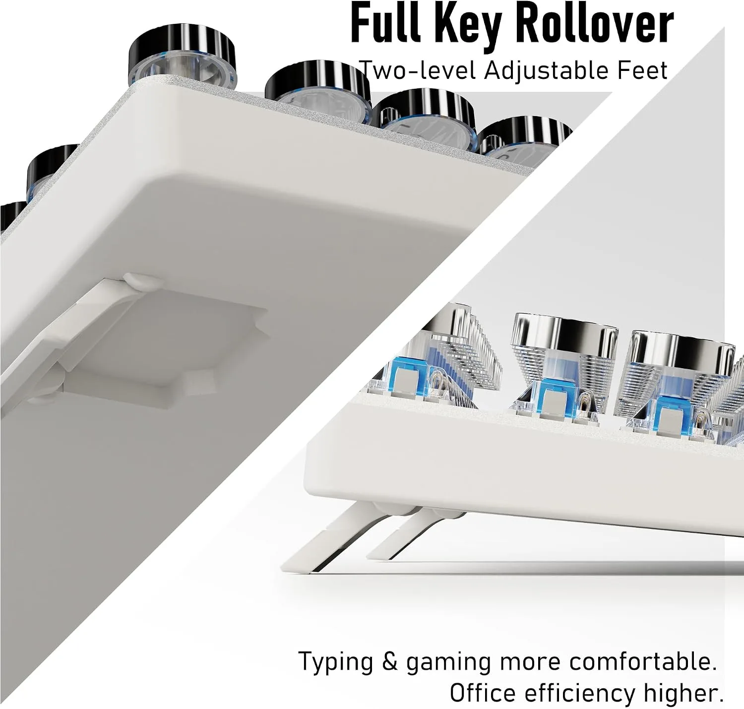 Wired Typewriter Style Mechanical Gaming Keyboard with White Backlit-White