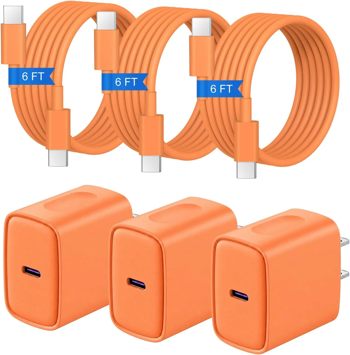 iPhone Duo Charger,iPhone 18 17 16 15 Charger Fast Charging 3+3Pack -Orange
