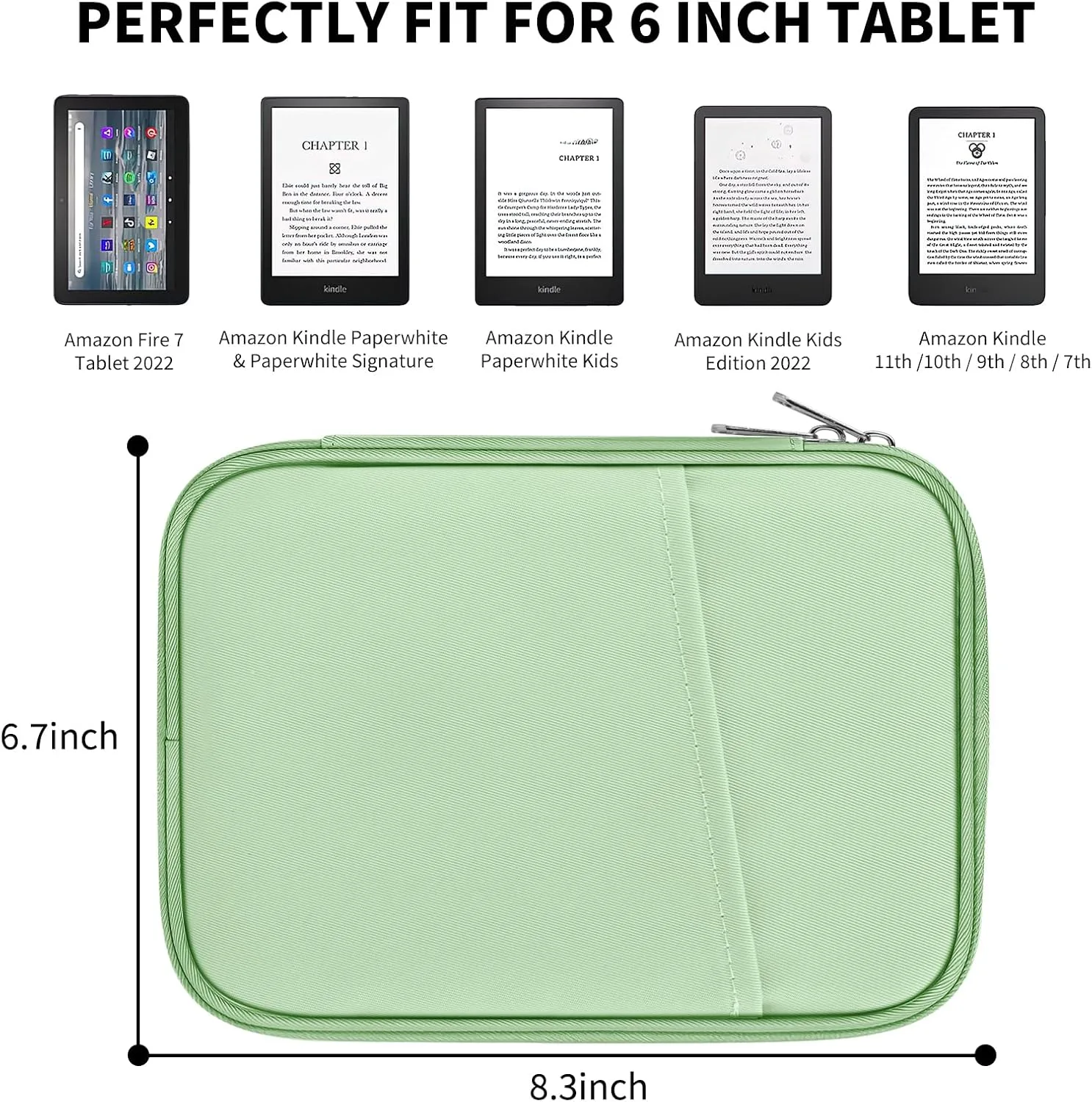 HoYiXi Universal Sleeve Bag for 6",6.8",7" Kindle Paperwhite/Colorsoft 2024-2012 Compatible with 6"-6.8" All-New Kindle/Kobo/Tolino/Sony,6" EReader with Anti-Drop Protective Cover,Green