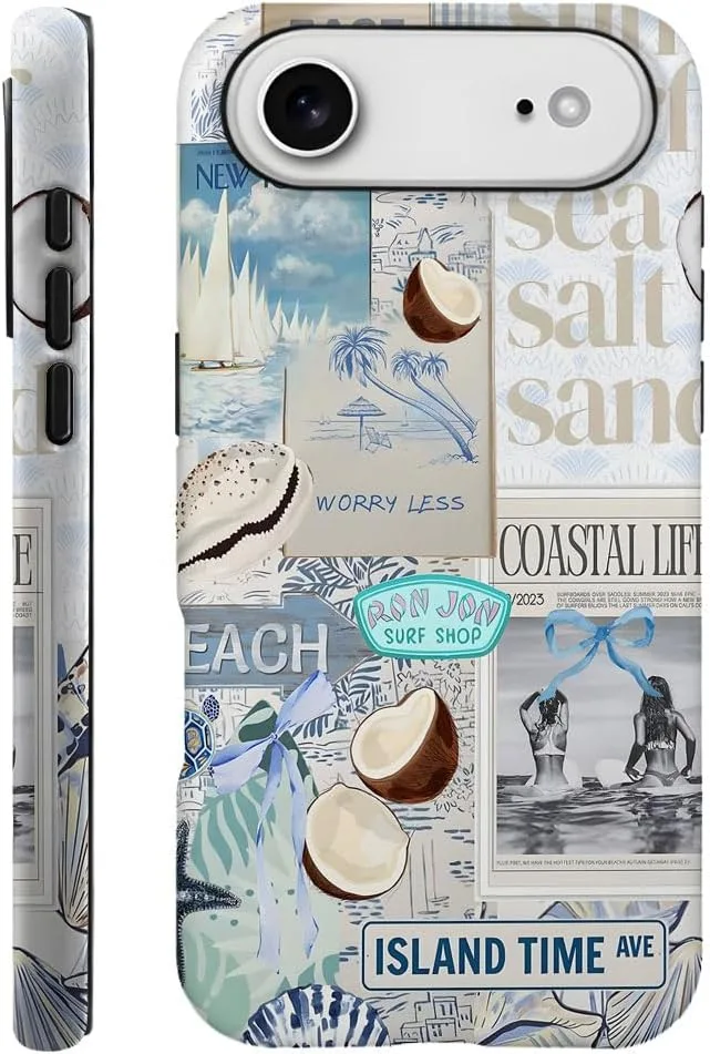 Case Compatible with iPhone 17 Air,Fall Prevention Hybrid 2-Layer Hard Shell Phone Cover for Girls Boys,Beach Coast Collage