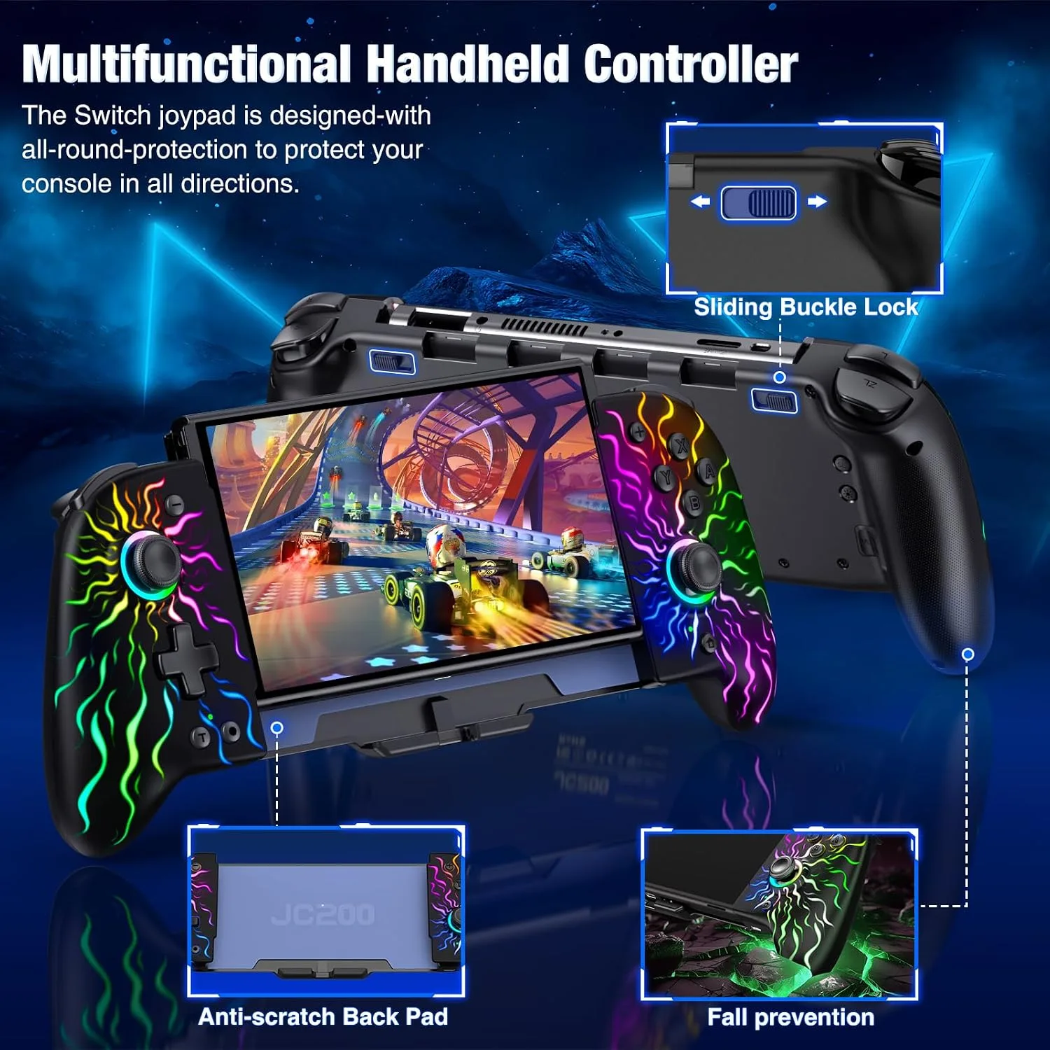 Spican Switch Controllers, Hall Effect Wireless Switch Controler for Handheld Mode, One-Piece Switch Remote with RGB/Battery/Turbo/Programmabl for Nintendo Switch Games
