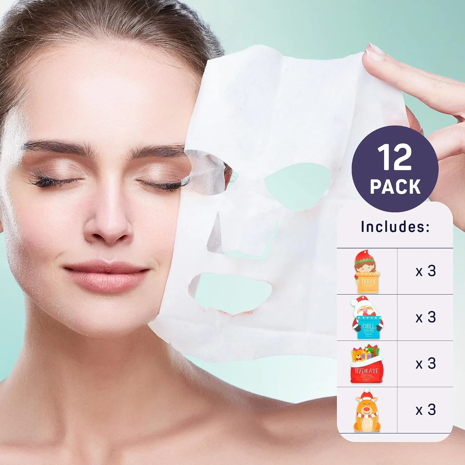 SpaLife Beauty Santa’s Squad 2025 Christmas Face Mask Bundle | Korean Facial Masks | Hydrating, Soothing, Complexion Enhancing and Firming Sheet Mask Set | Christmas Ideas for Women | 12 Pack