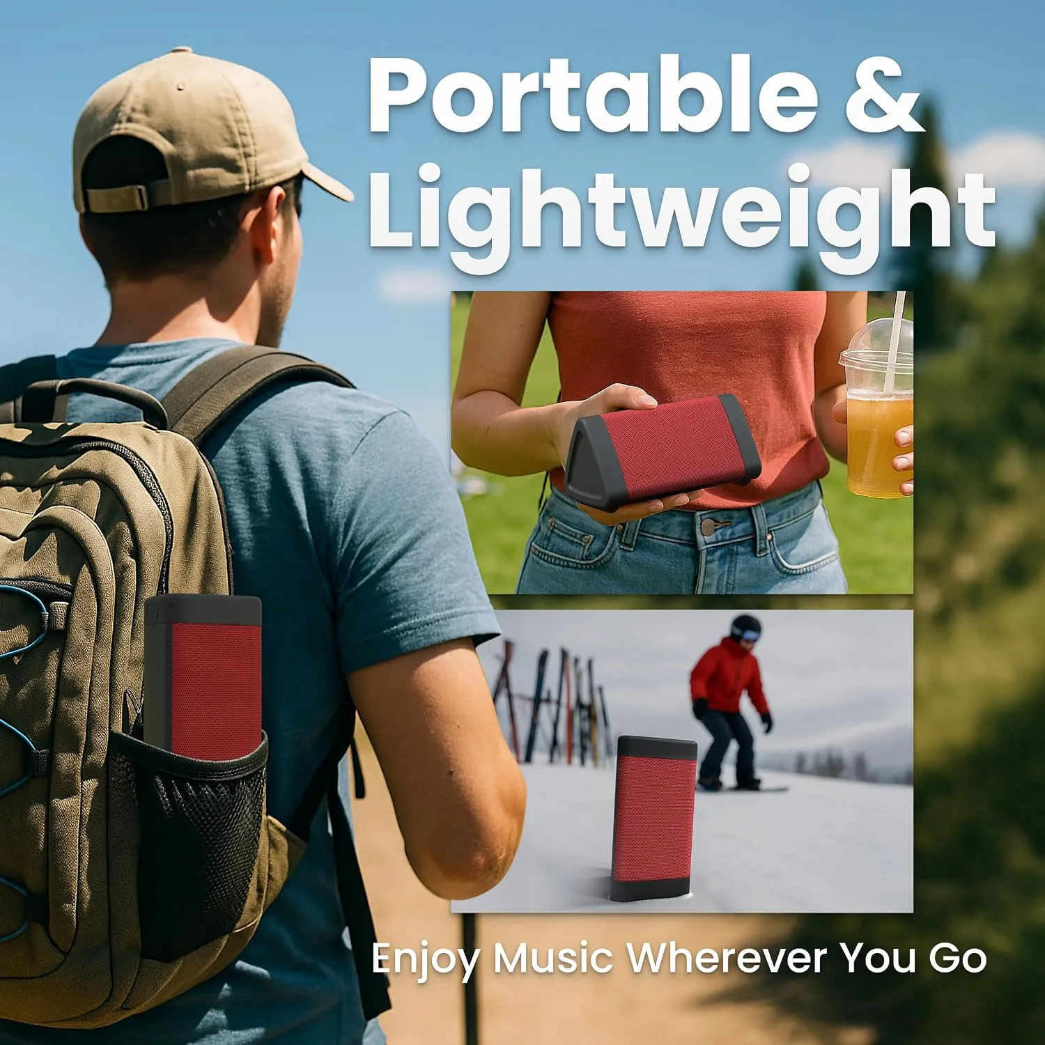 OontZ Angle 3 Gen 4 Portable Bluetooth Speaker, 12W, 24-Hour Playtime, Red