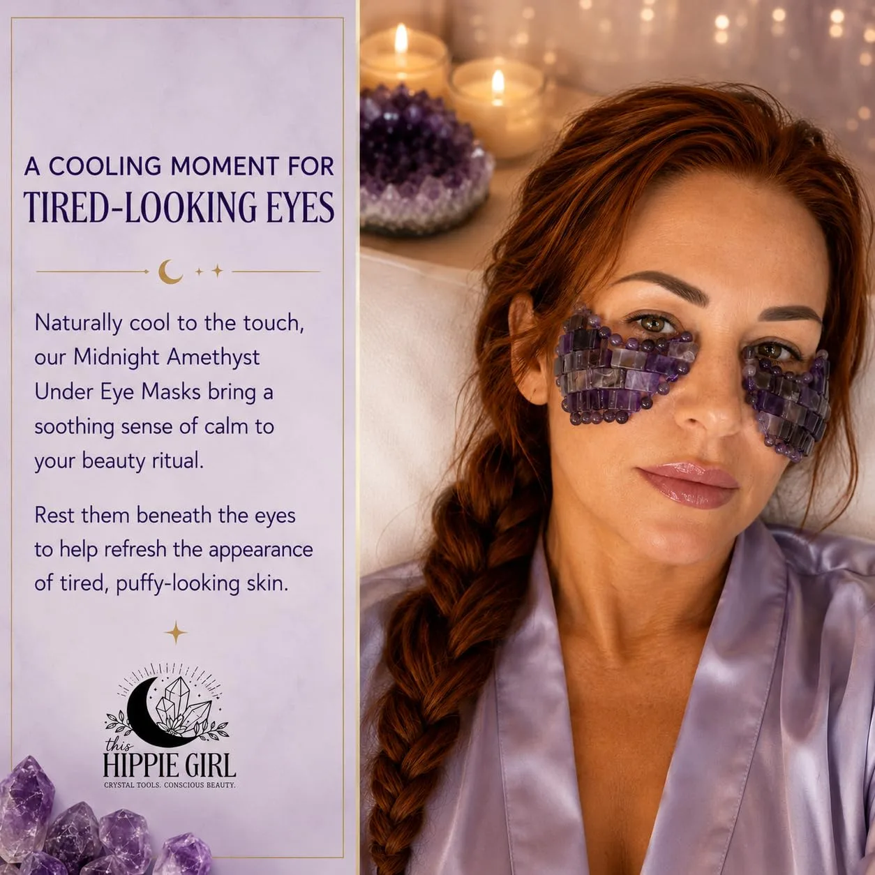 This Hippie Girl Amethyst Crystal Under Eye Mask – Cooling Gemstone Eye Mask for Puffy Eyes, Dark Circles & Relaxation