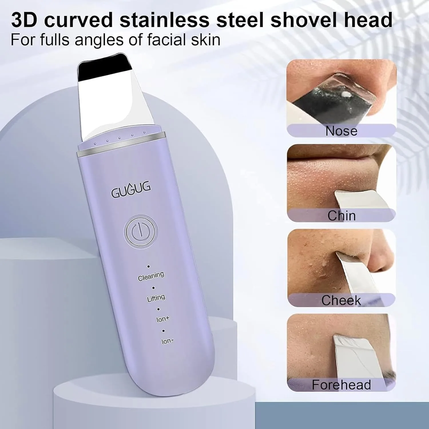 GUGUG Skin Scrubber Spatula Pore Cleaner Blackhead Remover,4 Modes,Purple