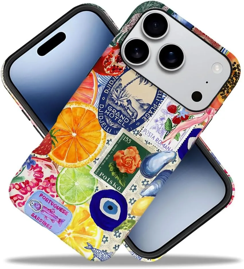 Case Compatible with iPhone 18 Pro/iPhone 17 Pro,Fall Prevention Hybrid 2-Layer Hard Shell Phone Cover for Girls Boys,Bow European Summer Lemon Collage