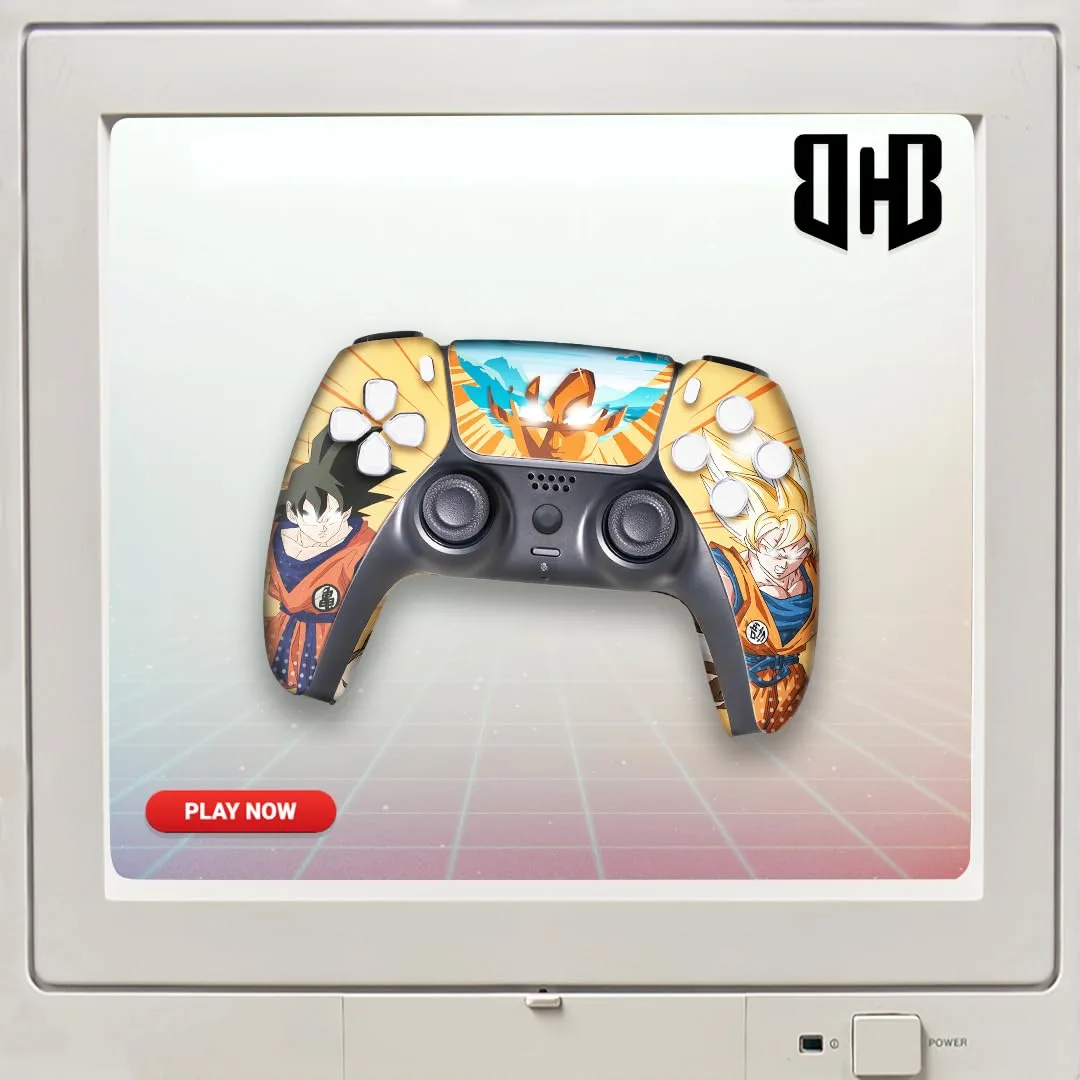 Overpowered Gokku Custom PS-5 Controller Wireless compatible with Play-Station 5 Console by BCB Controllers | Proudly Customized in USA with Permanent HYDRO-DIP Printing (NOT JUST A SKIN)