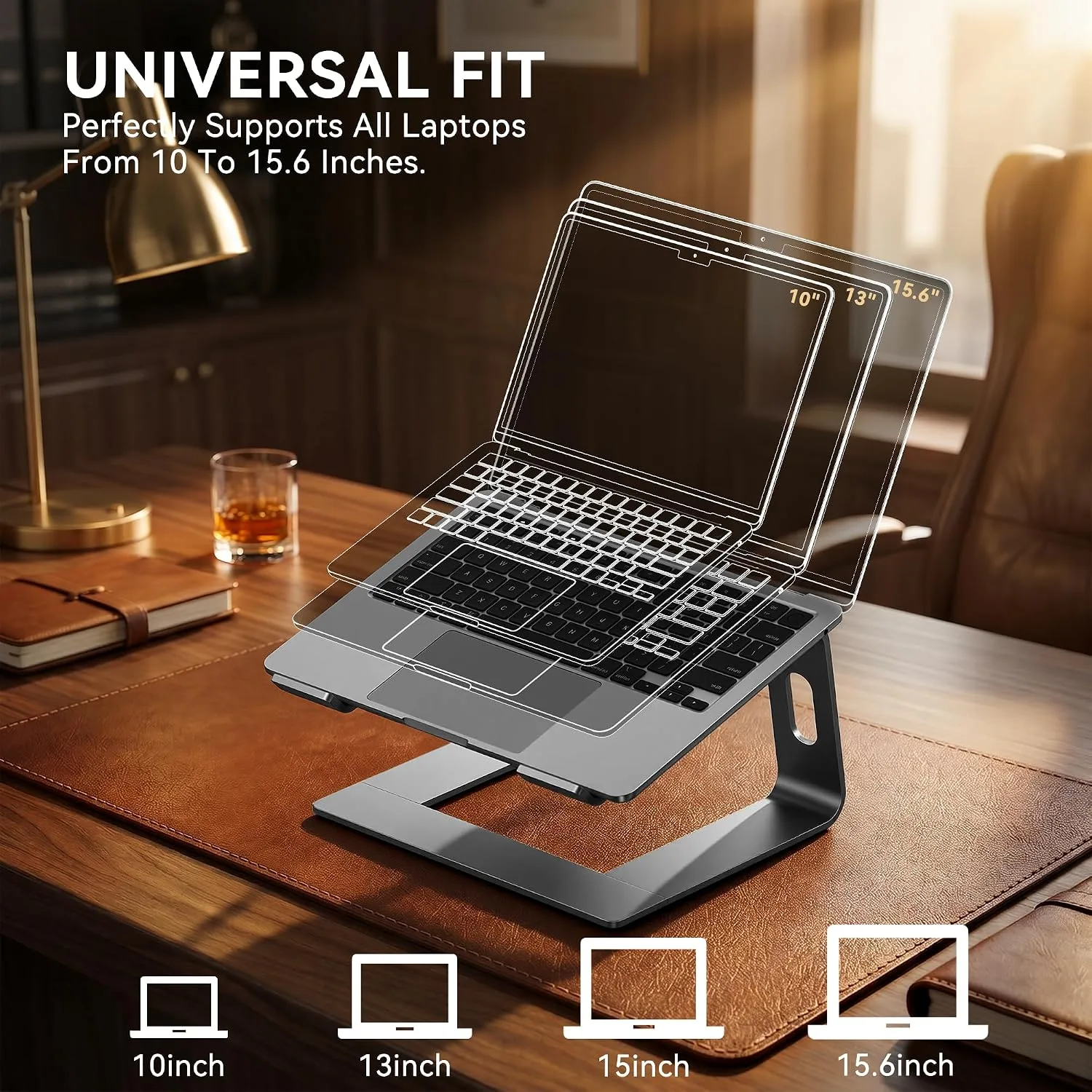 SOUNDANCE Laptop Stand, Aluminum Ergonomic Desk Riser, 10-15.6", Grey