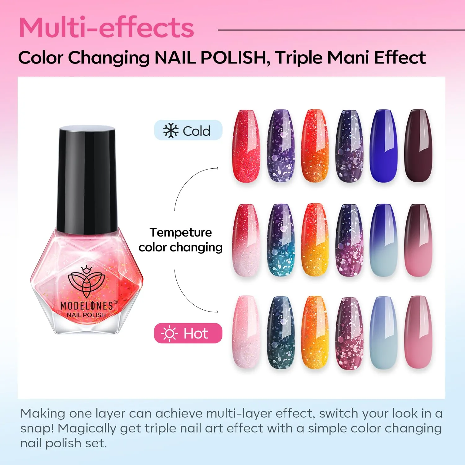 modelones Color Changing Nail Polish Set, 6 Colors Pink Blue Purple Neon
