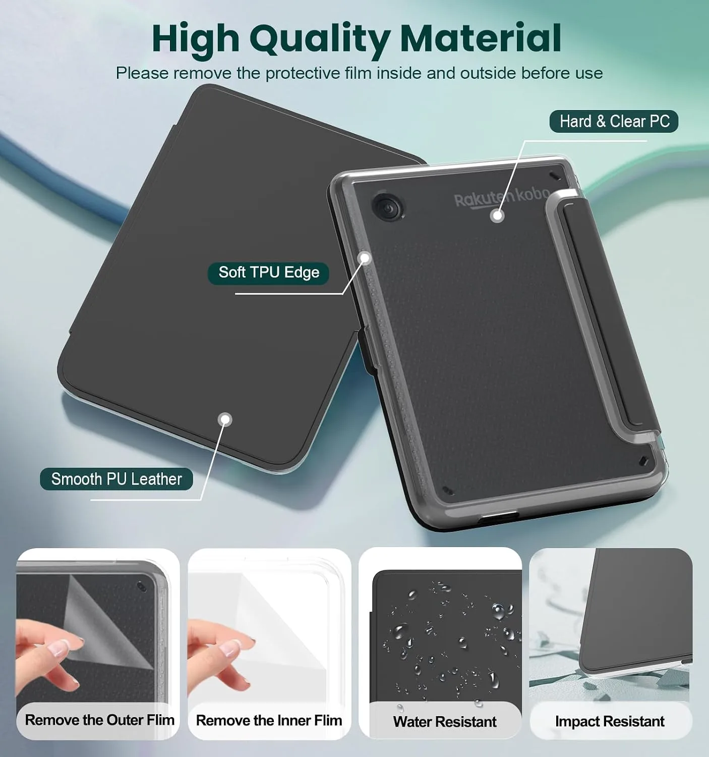 E NET-CASE Detachable Magnetic Case for 6" Kobo Clara Colour (2024) /Clara BW (2024) /2E (2022) eReader, Ultra Clear Back Scratch-Proof Light丨Easy to Detach & Attach丨Auto Sleep/Wake (Black)