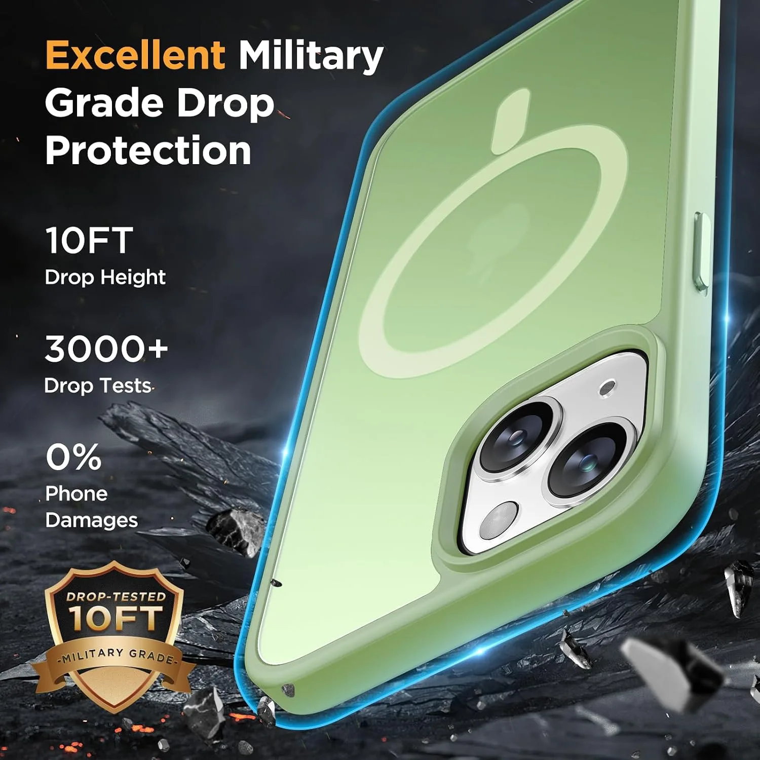 Miracase Magnetic for iPhone 13 Case 6.1 inch (Compatible with MagSafe)（with 2X Screen Protectors） Military-Grade Protection, Anti-Fingerprint Translucent Matte Phone Case Cover, Light Green