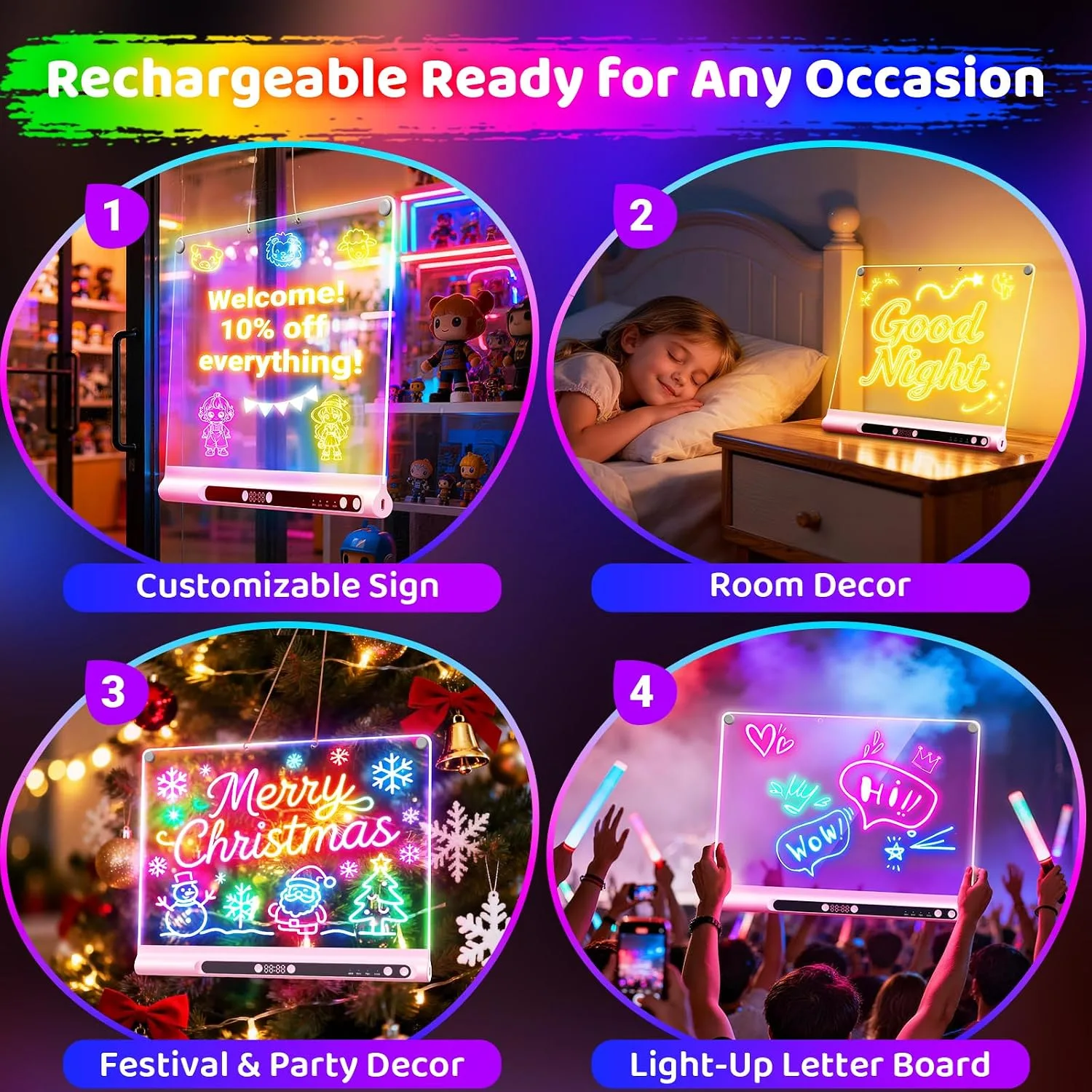Geokay 16“ Rechargeable LED Drawing Board, 9-Color Light Modes with Timer