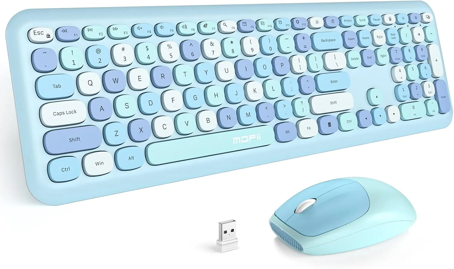 MOFII Wireless Keyboard and Mouse Combo Silent, Slim Compact 2.4G USB Full Size, Cute 110 Keys Keyboard for PC, Notebook, MacBook, Tablet, Laptop, Windows System