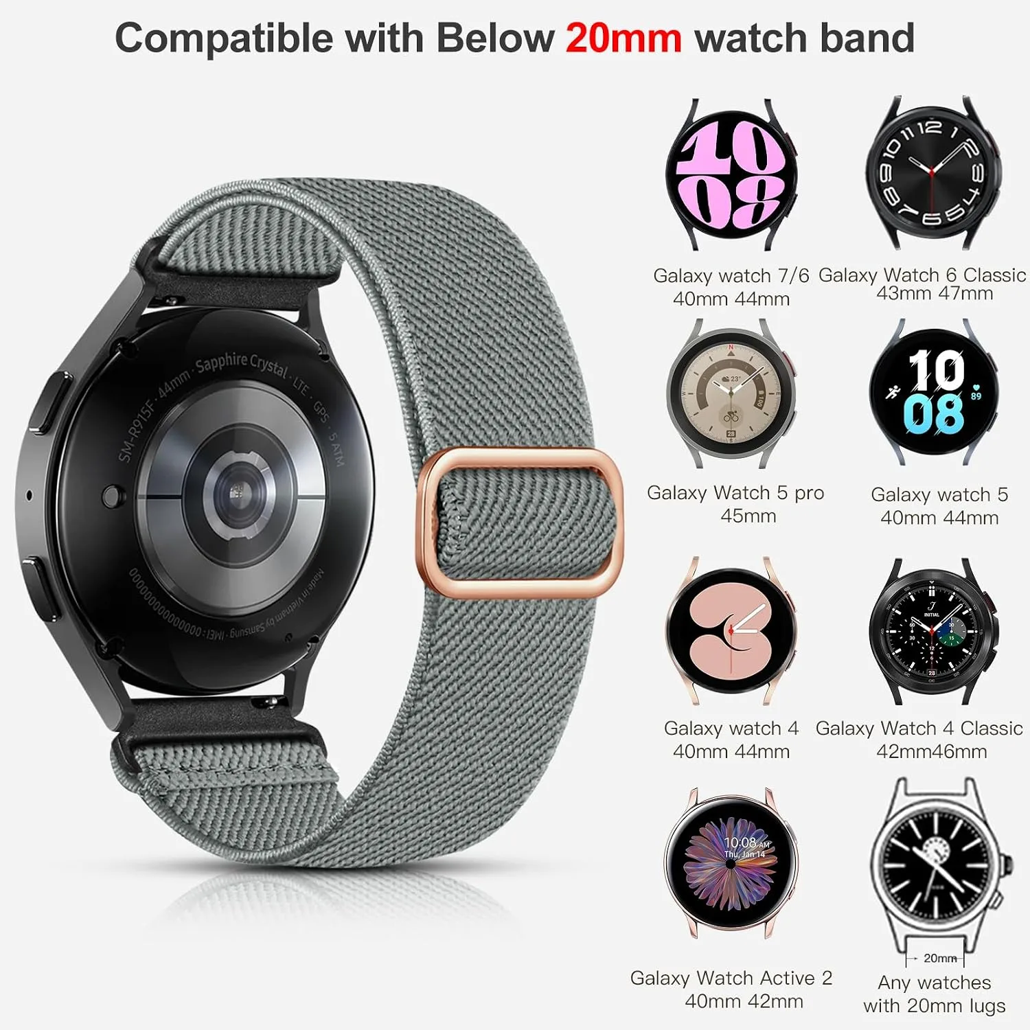 Lerobo Elastic Bands Compatible with Samsung Galaxy Watch 7/6/5/4 40mm 44mm/for Galaxy Watch 6 Classic 43mm 47mm/Watch 4 Classic Band 42mm 46mm/Active 2/FE,3 Pack 20mm Adjustable Breathable Sport Band