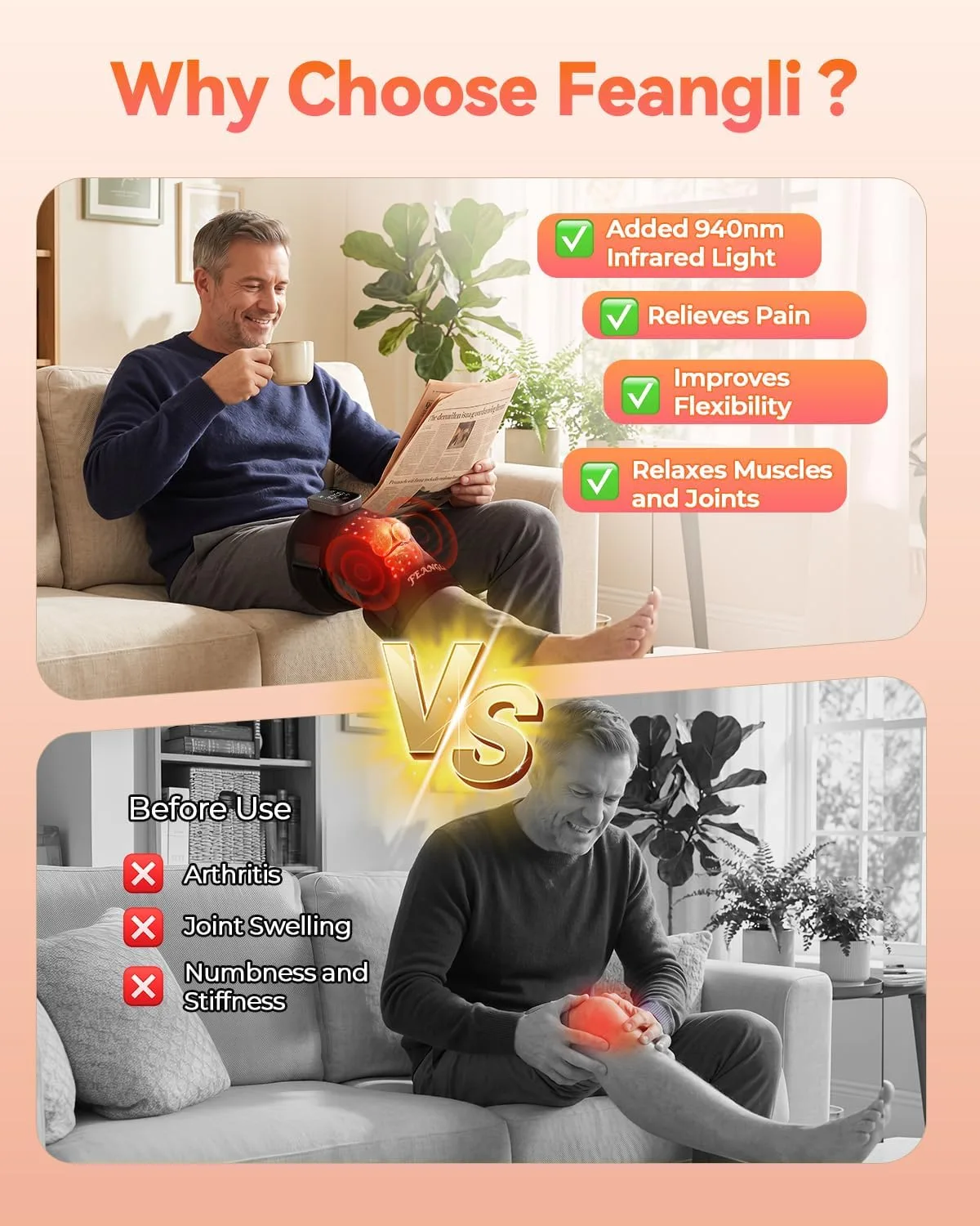 feangli Red Light Therapy Knee Massager for Knee Pain Relief, FSA&HSA