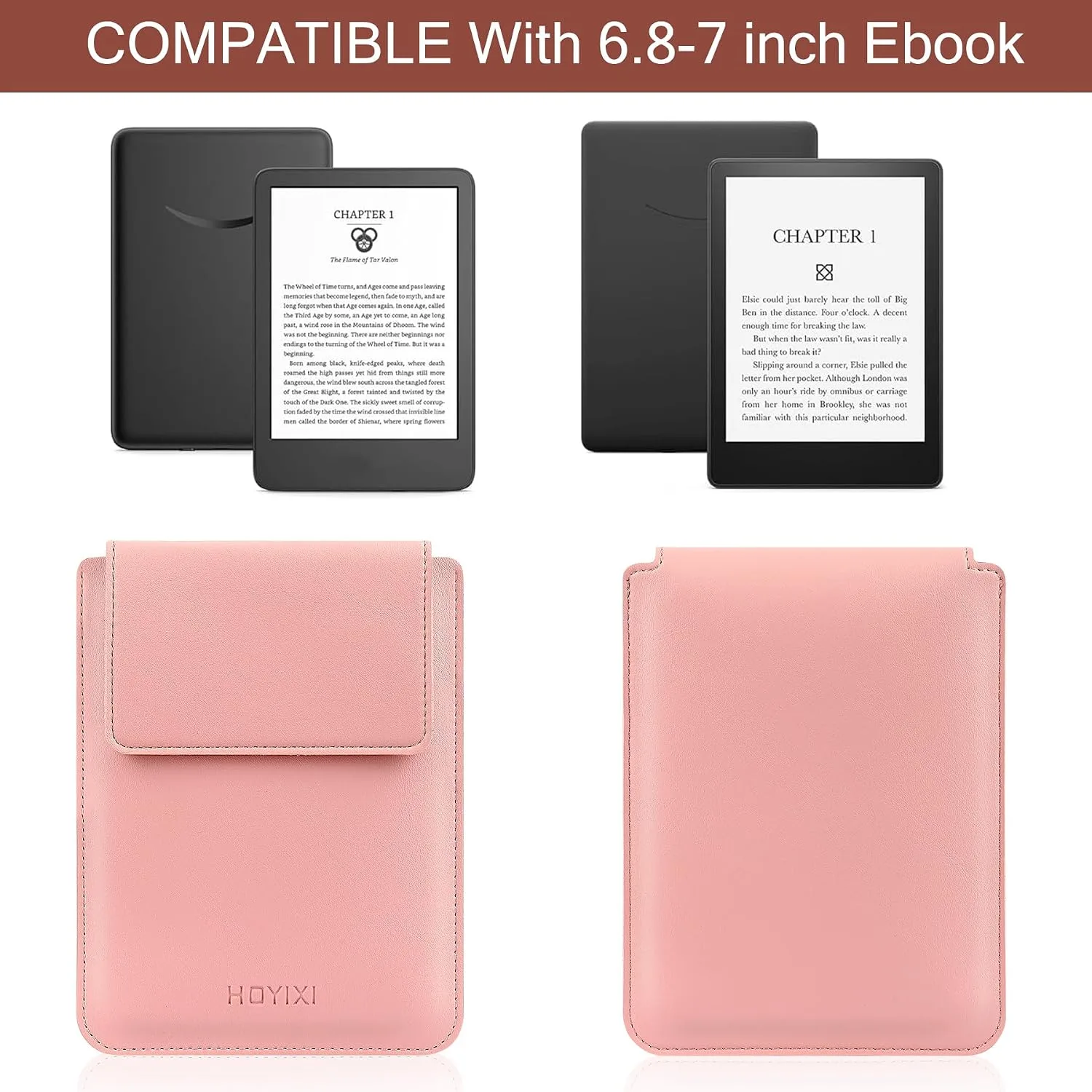 HoYiXi Universal Sleeve Case for 6.8",7" Paperwhite/Colorsoft/Signature Edition 2025 & 2021 Compatible 6.8" Kobo Clara HD/Pocketbook/Tolino Protective Case for 6.8'' 7'' ebook Reader, Pink