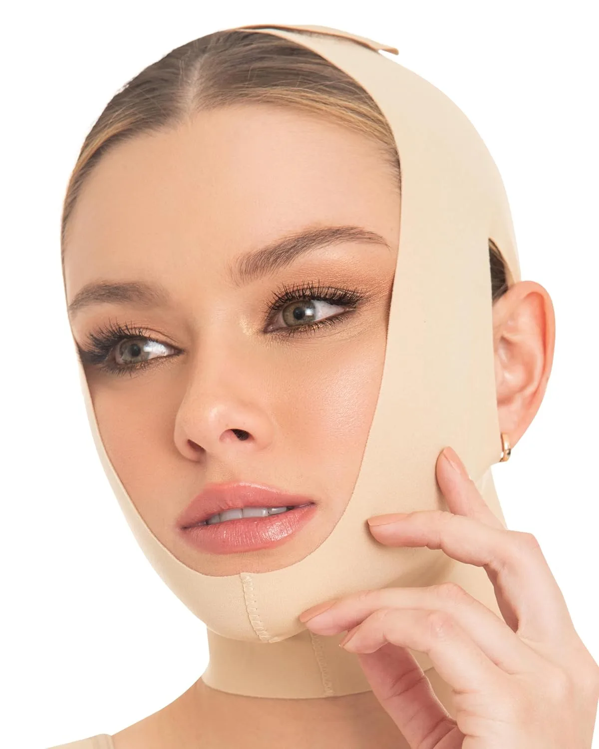 M&D Face Slimming Chin Strap Lipo Compression Garment Mentonera Postquirúrgica Facial Beige M