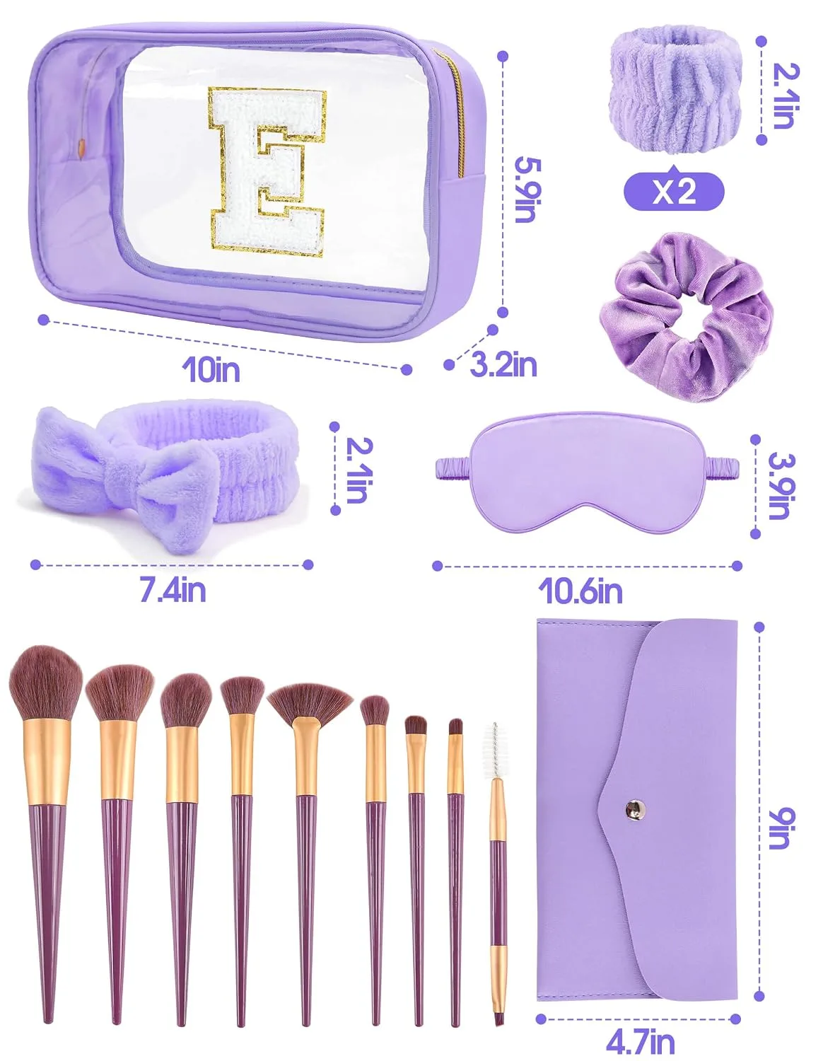 Initial Makeup Bag with Makeup Brush Set Party Favors Gifts for Women Girls
