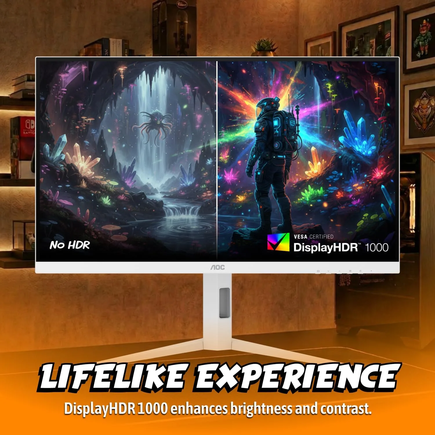 AOC 27 Inch Gaming Monitor QHD 320Hz Mini-LED HDR1000, White, Q27G4SLM/WS