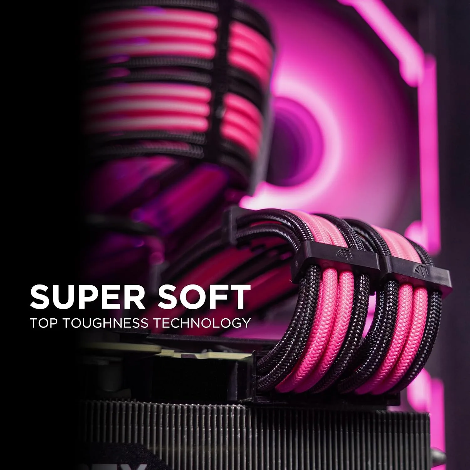 AsiaHorse Upgraded 16AWG PSU Cable Extension Sleeved Custom Mod GPU PC Power Supply Soft Braided Cables (Black-Pink) with Two Color Comb Kit 24P/8P to 6+2P/8P to 4+4P 30CM