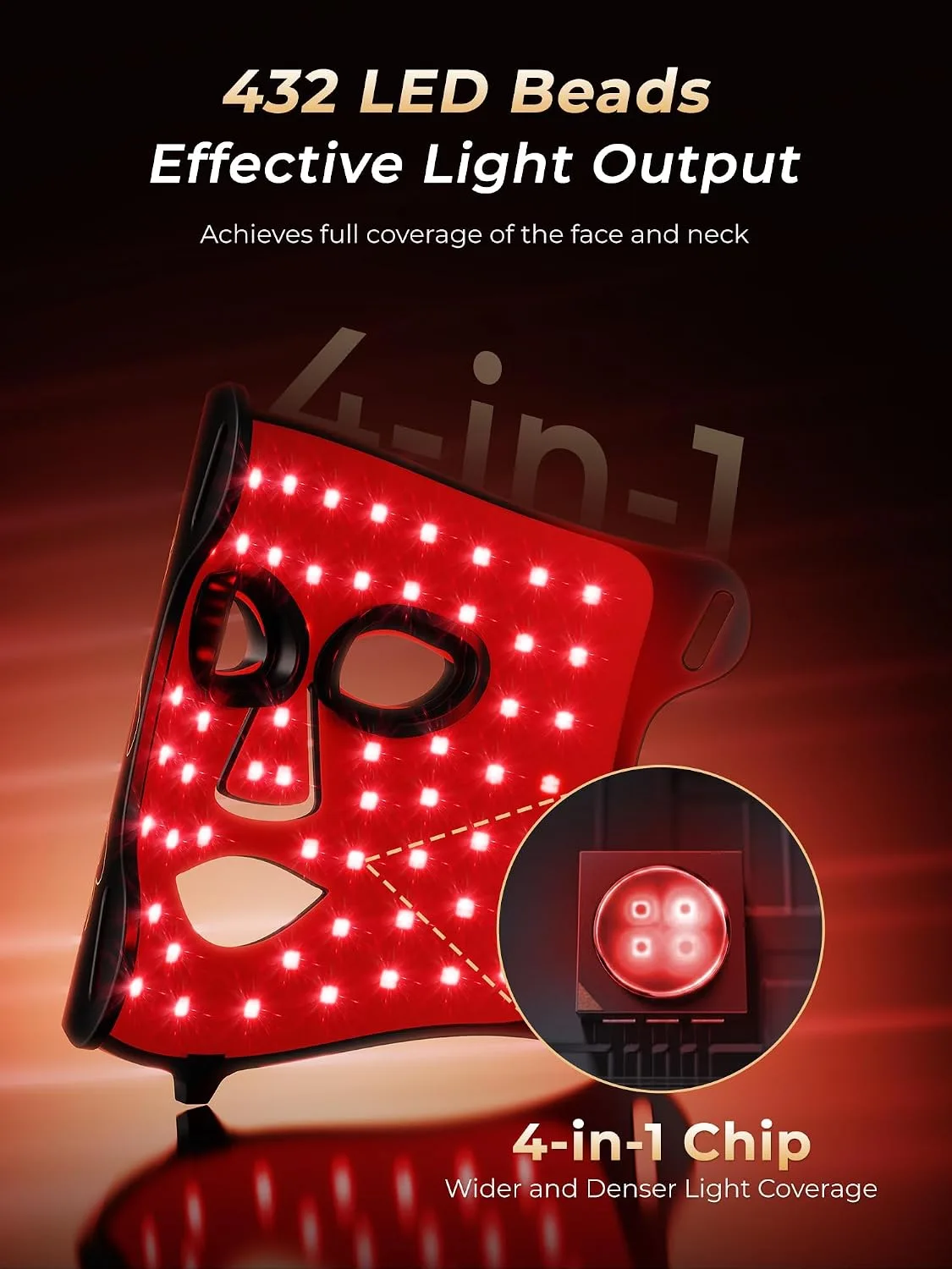 Red Light Therapy for Face & Neck with 850nm NIR & 7 Color Modes