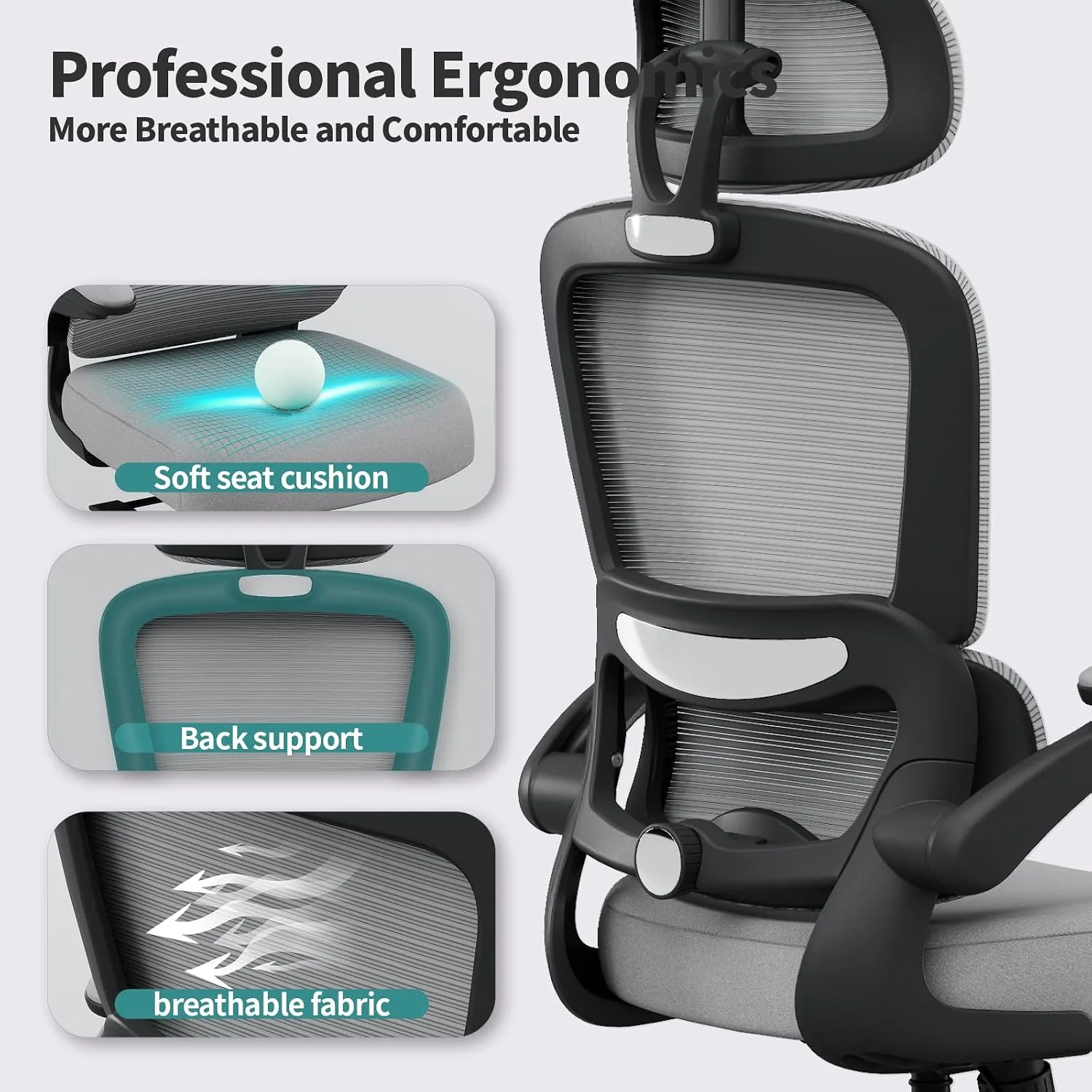 TRALT Office Chair Ergonomic Desk Chair with Lumbar Support Black Grey, 1