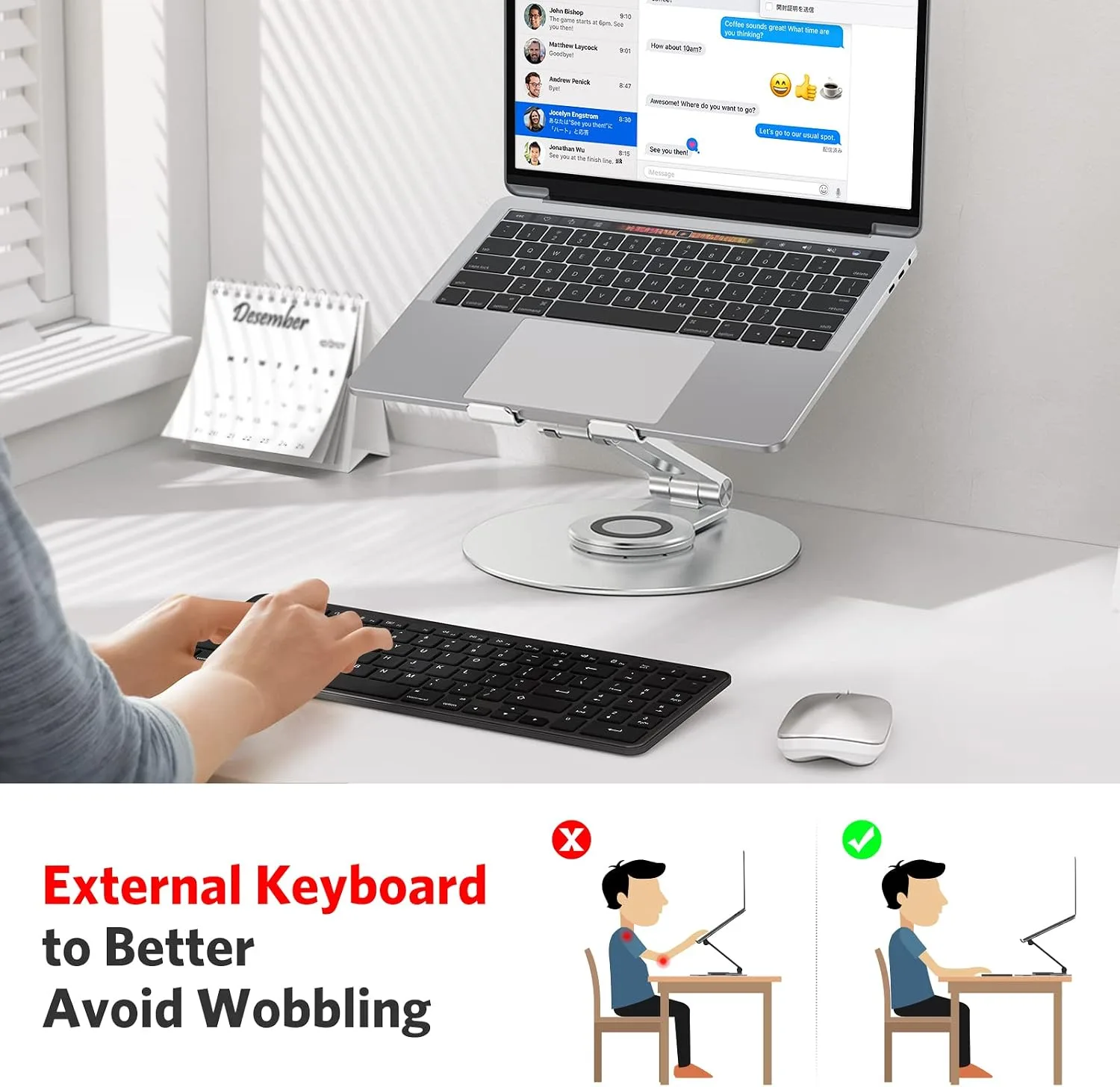OMOTON Adjustable Laptop Stand for Desk 360° Rotating Base up to 17" Silver