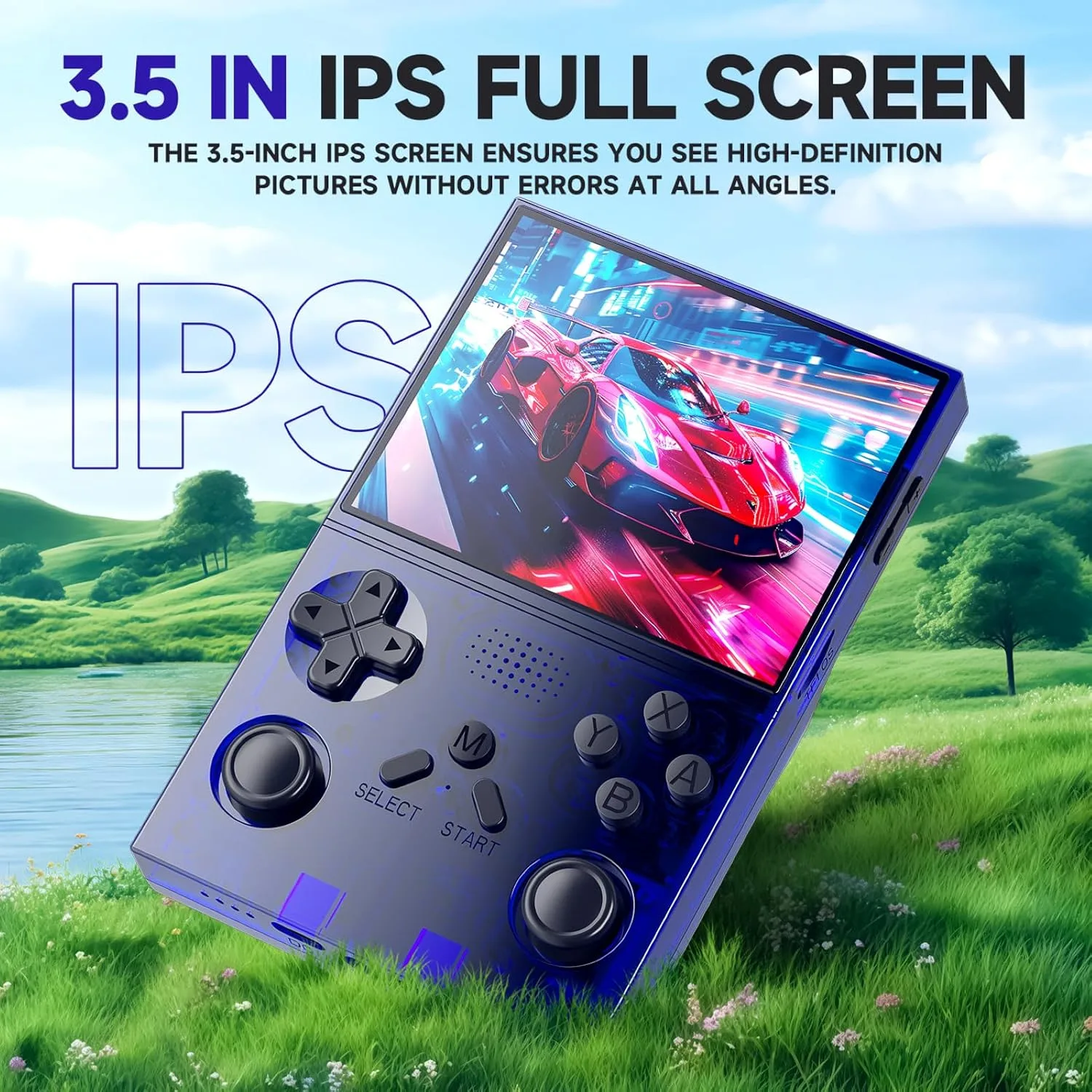 R40 Retro Handheld Game Console - Open Source System,3.5" IPS Screen, 18,000+ Classic Games, 128G TF Card, 3000mAh Battery, Portable Gaming Player for Travel, Blue