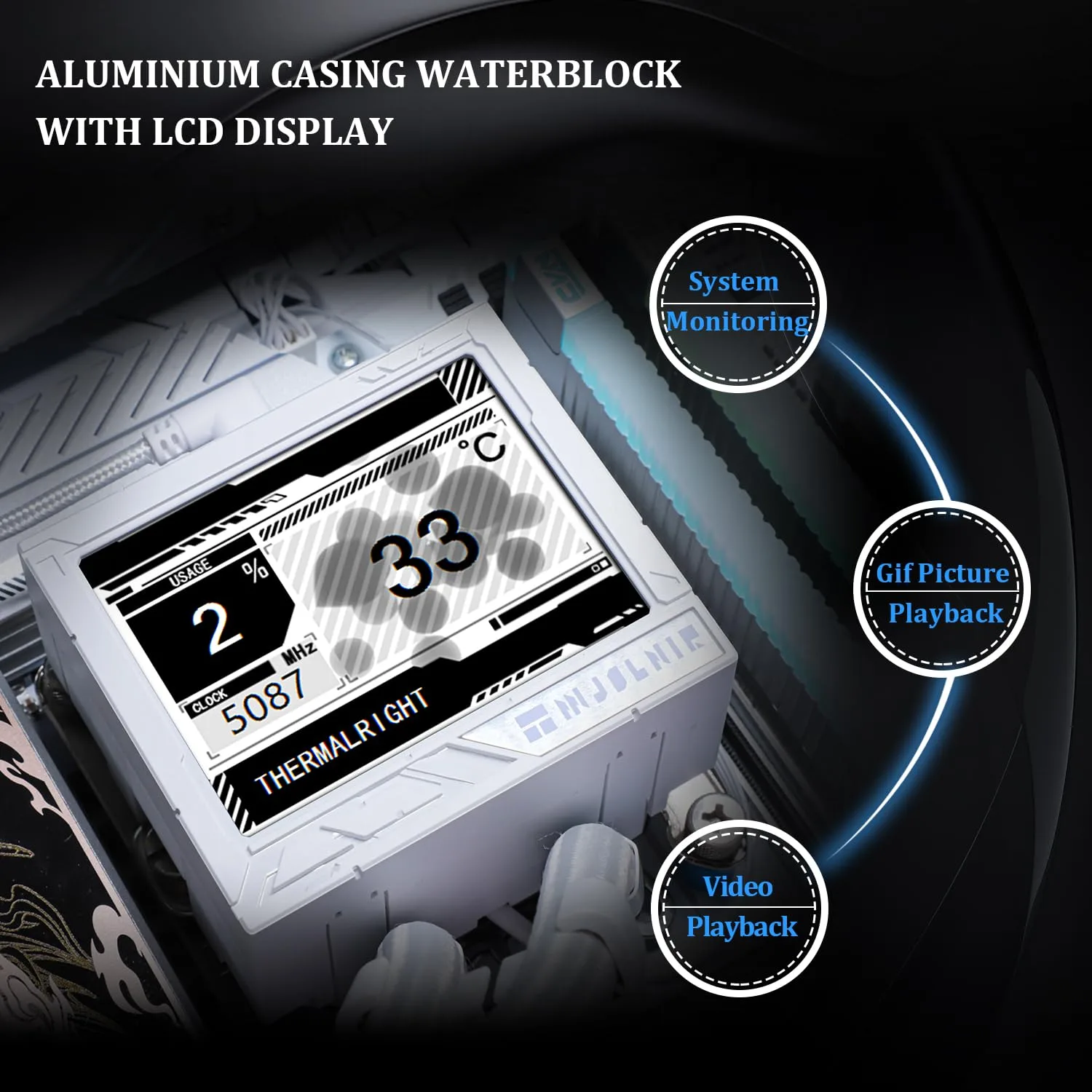 Thermalright Mjolnir Vision 360 ARGB White AIO CPU Liquid Cooler,IPS LCD Screen with 320 * 240 Resolution,for AM4/AM5 and LGA1700/1851,’3.5 inch’Magnet-Absorbent LCD Screen for Images