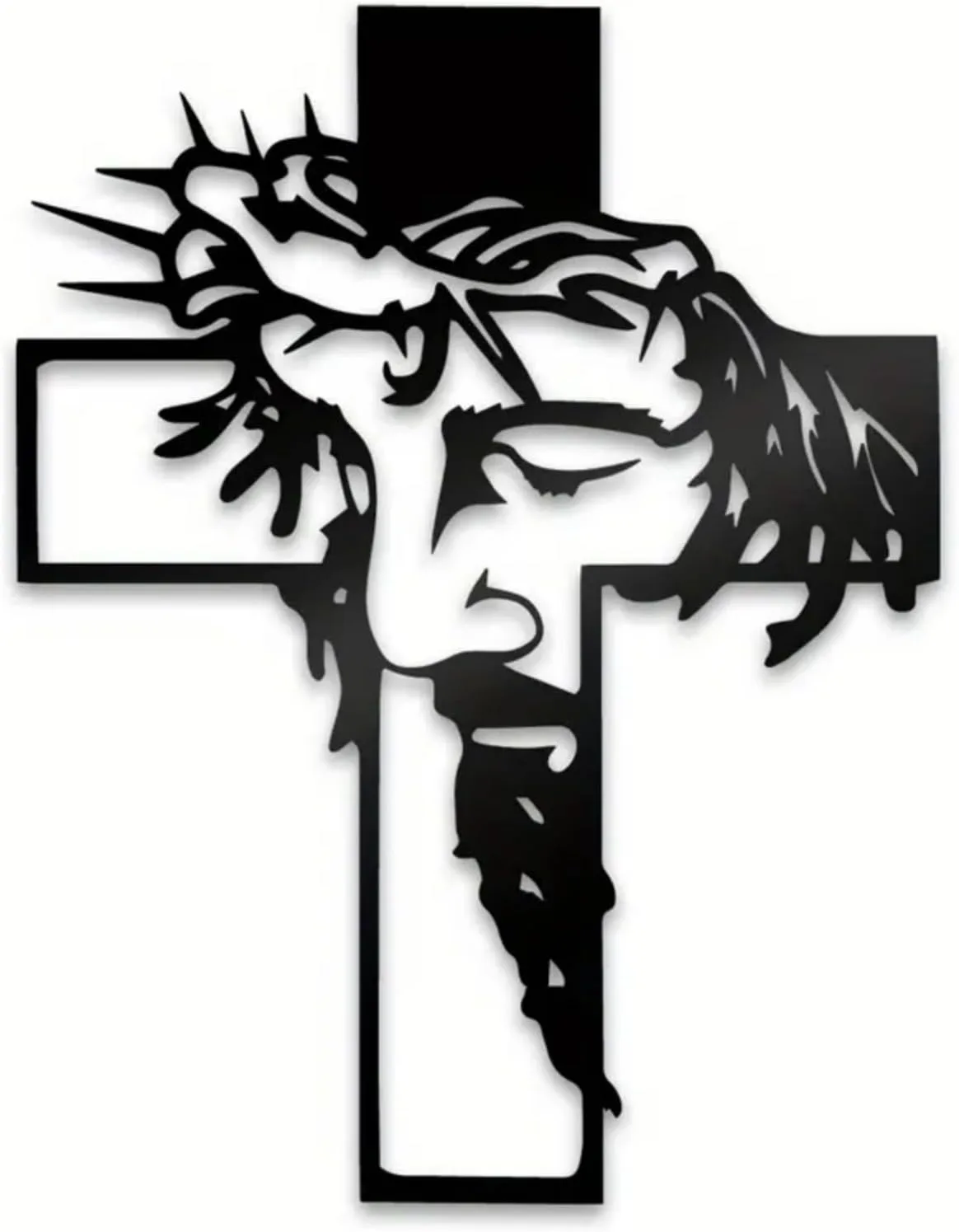 Black Jesus Wall Cross Decor Metal Crucifix Wall Hanging Wall Sculpture for Living Room Home Office Thankful Religious Gifts Grateful Blessed Christian Gifts for Women Special Mother's Day Gift Home Decor Entry Way(Size:12.59 * 9.84in)