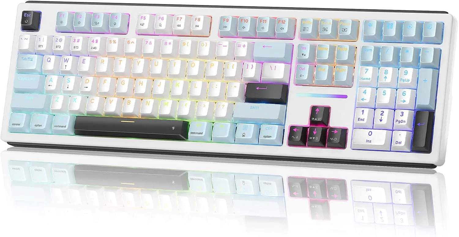 Teclado Gamer Redragon K771 Wireless Mecánico 108 teclas RGB Azul y Blanco