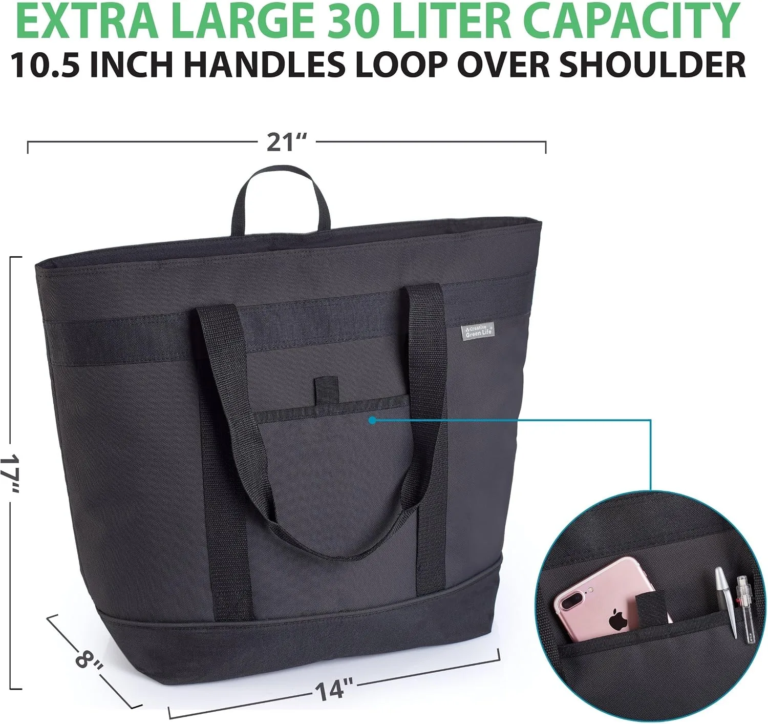 Jumbo Insulated Cooler Bag - Heavy Duty Soft Insulated Grocery Bag (Black)