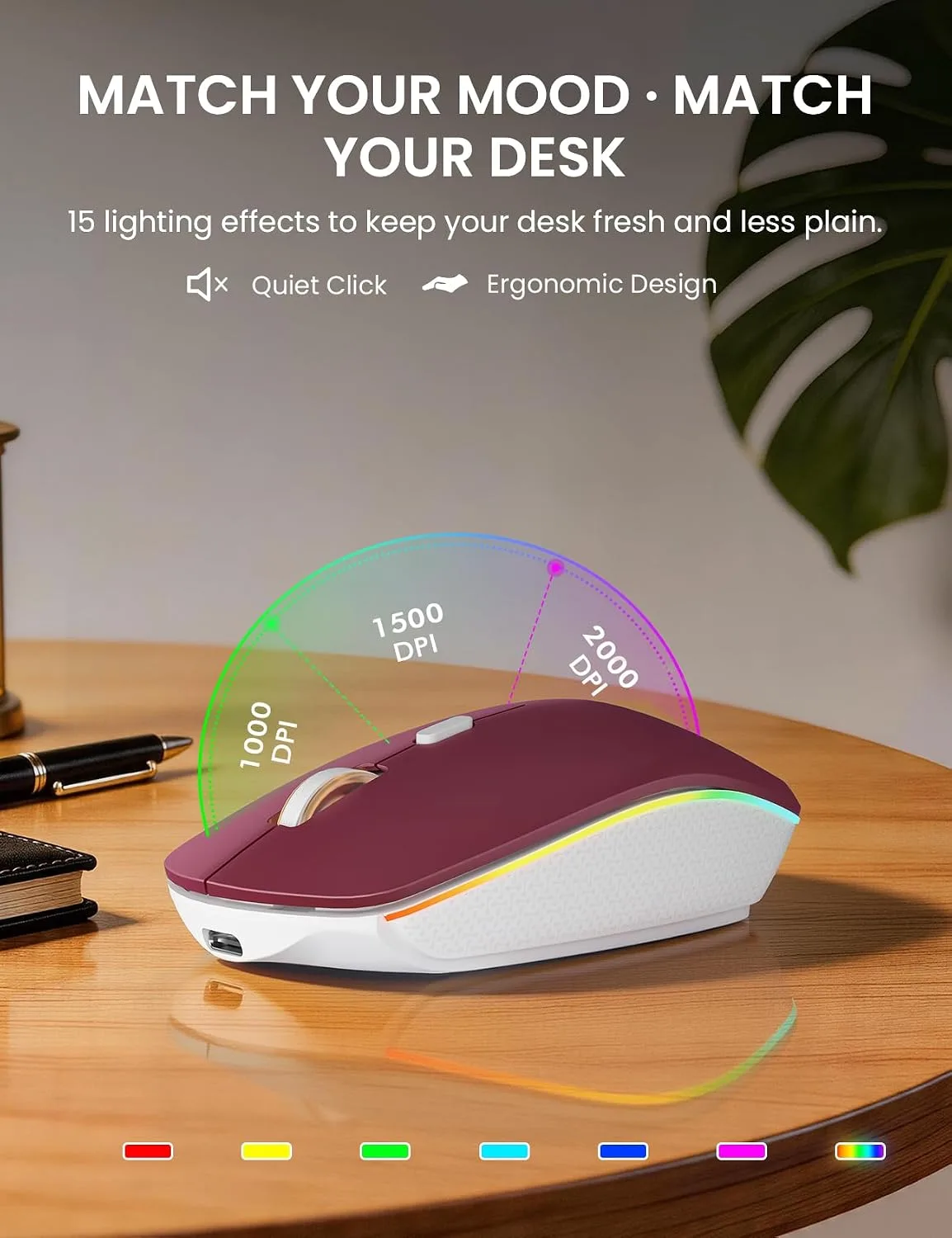 Wireless Keyboard and Mouse Combo, RGB Backlit, Wirst Rest, Rechargeable