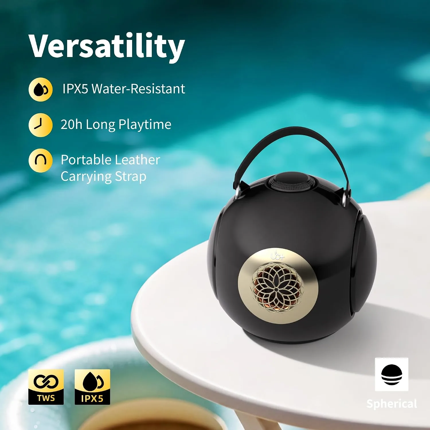 UB+ dB1 doubleBASS Waterproof Bluetooth Speaker | 40W Hi-Fi Sound with Deep Bass, 20H Playtime, IPX5 & TWS Pairing (Glossy Black with Tripod)