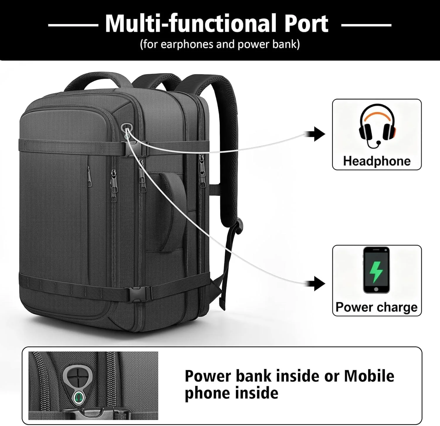 HULVION Carry On Backpack Expandable 55–65L Travel Laptop Bag Water Resistant