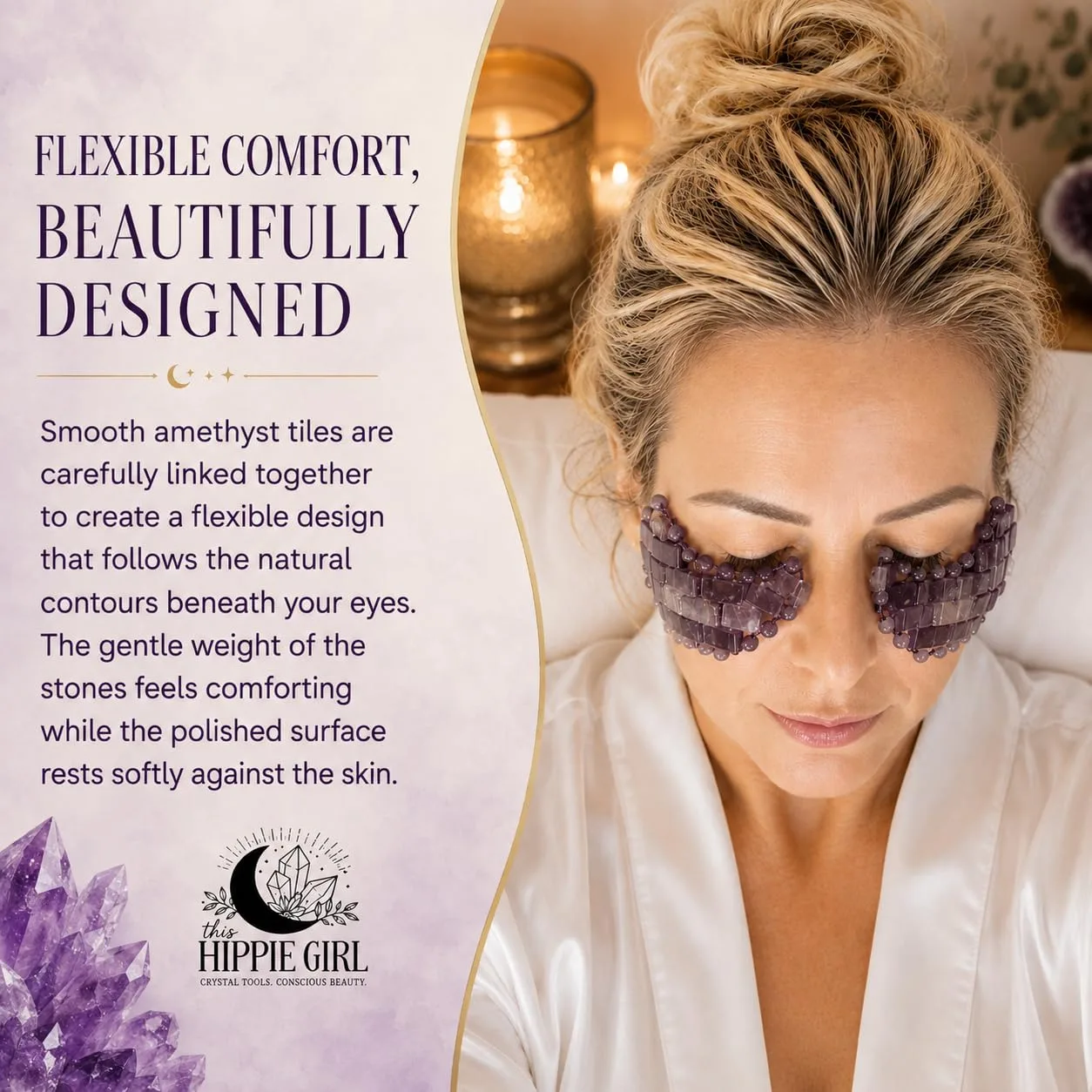 This Hippie Girl Amethyst Crystal Under Eye Mask – Cooling Gemstone Eye Mask for Puffy Eyes, Dark Circles & Relaxation