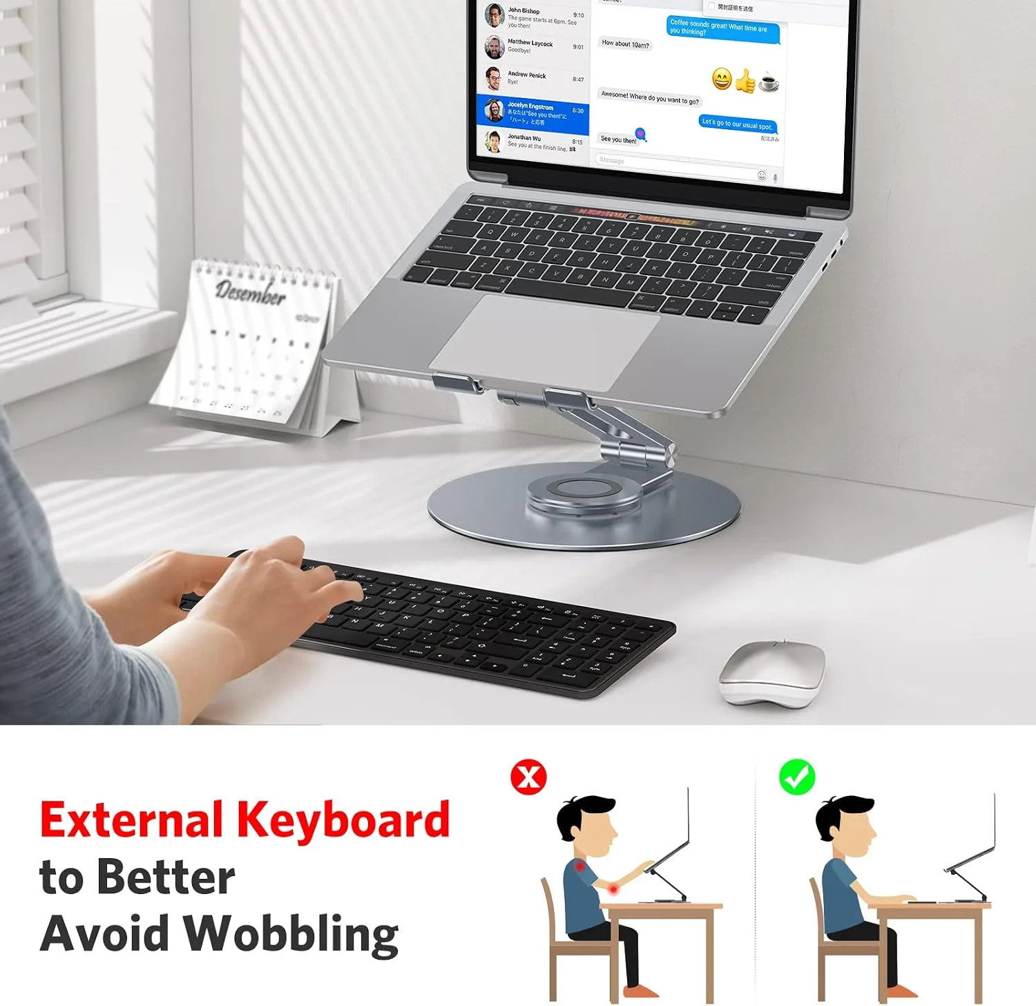 OMOTON Adjustable Laptop Stand for Desk 360° Rotating Base 17" Cool Grey