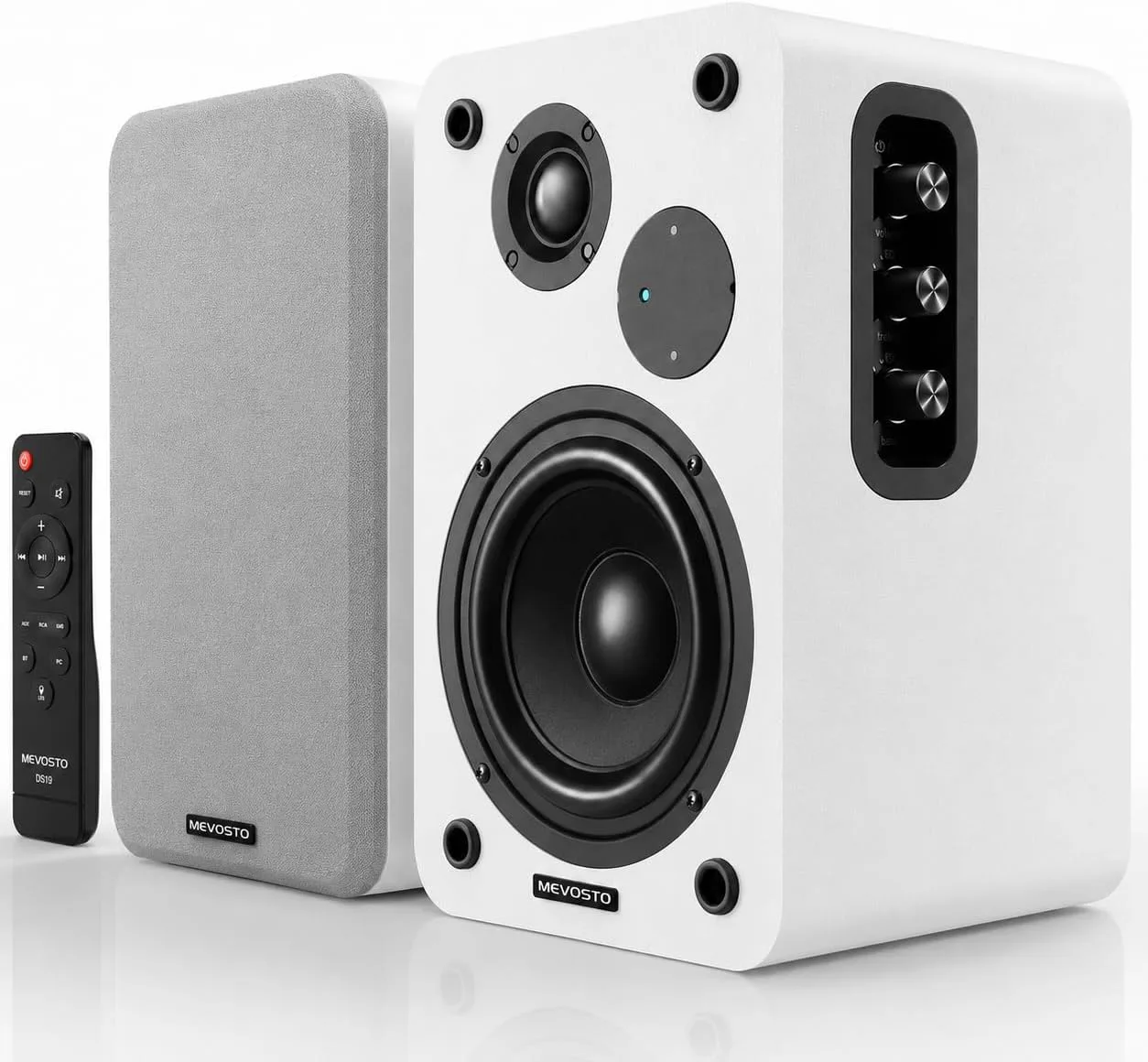 White Powered Bookshelf Speakers: 5-Inch Stereo for PC and Office