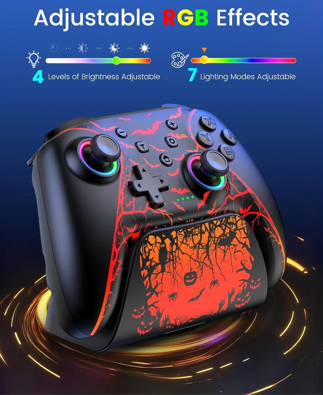 Switch 2 Controller for Nintendo Switch 2/Switch/OLED/Lite, Wireless Switch Controllers with Charging Dock, RGB Switch 2 Pro Controller with Hall Effect, Macro, Turbo and Vibration, Pumpkin Glow