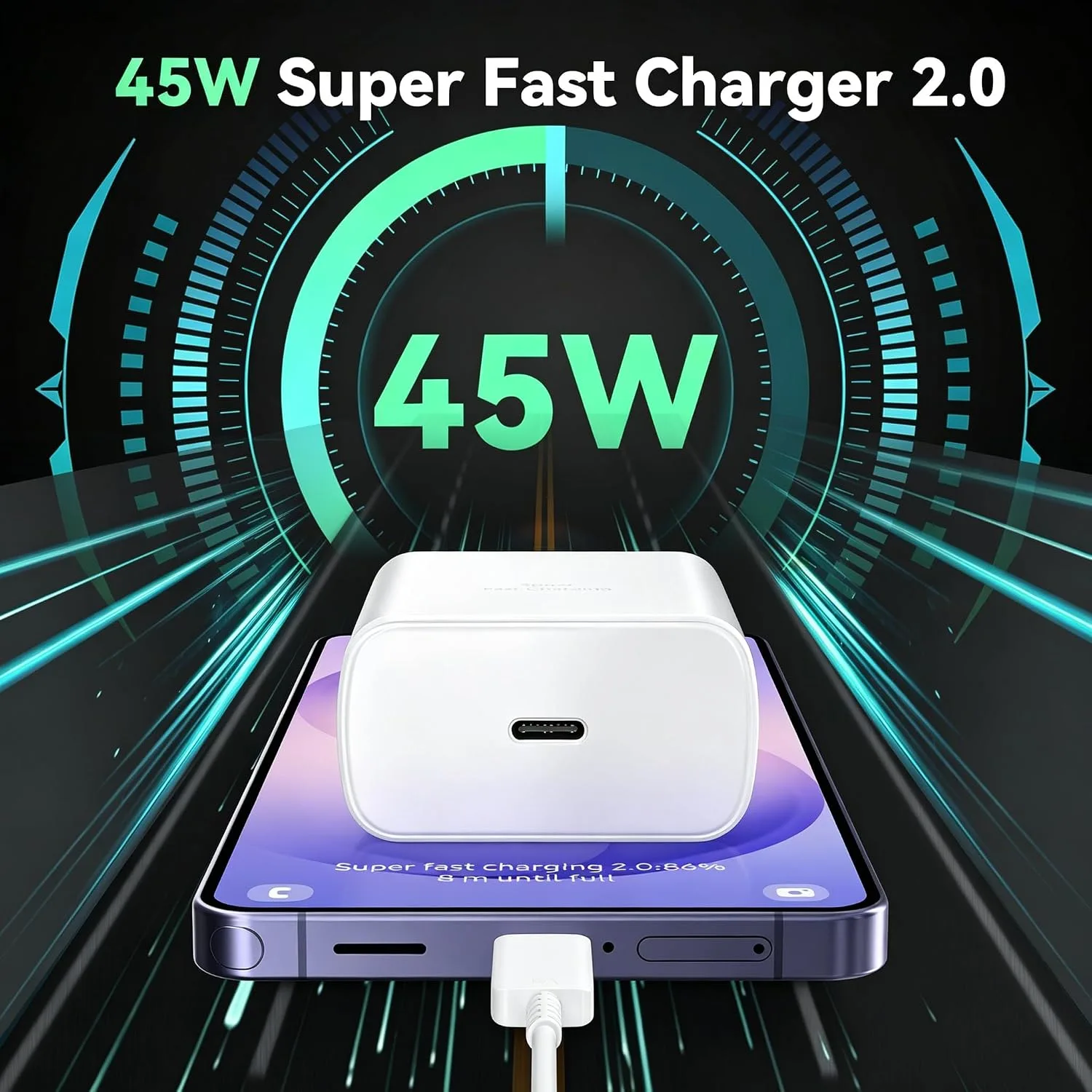 45W Super Fast USB C Android Type C Phone Charger Fast Charging 6.6FT Cord