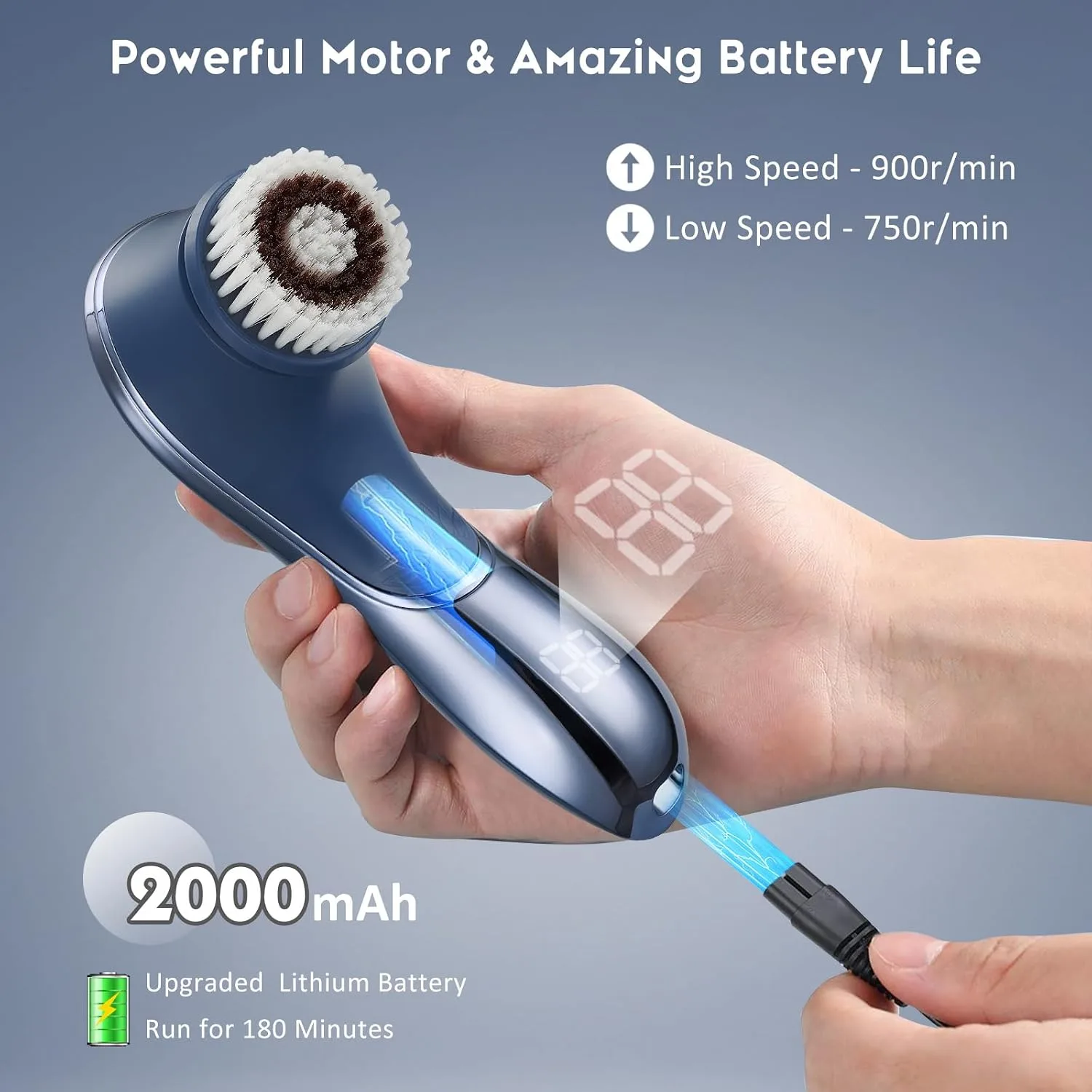 Facial Cleansing Brush, Rechargeable Electric Face Scrubber, 2-Speed Modes