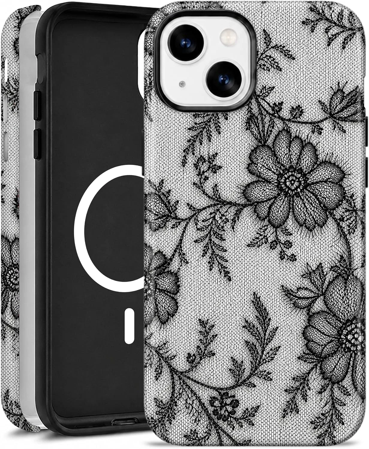 Funda para iPhone 15 Elystara Negra con diseño floral