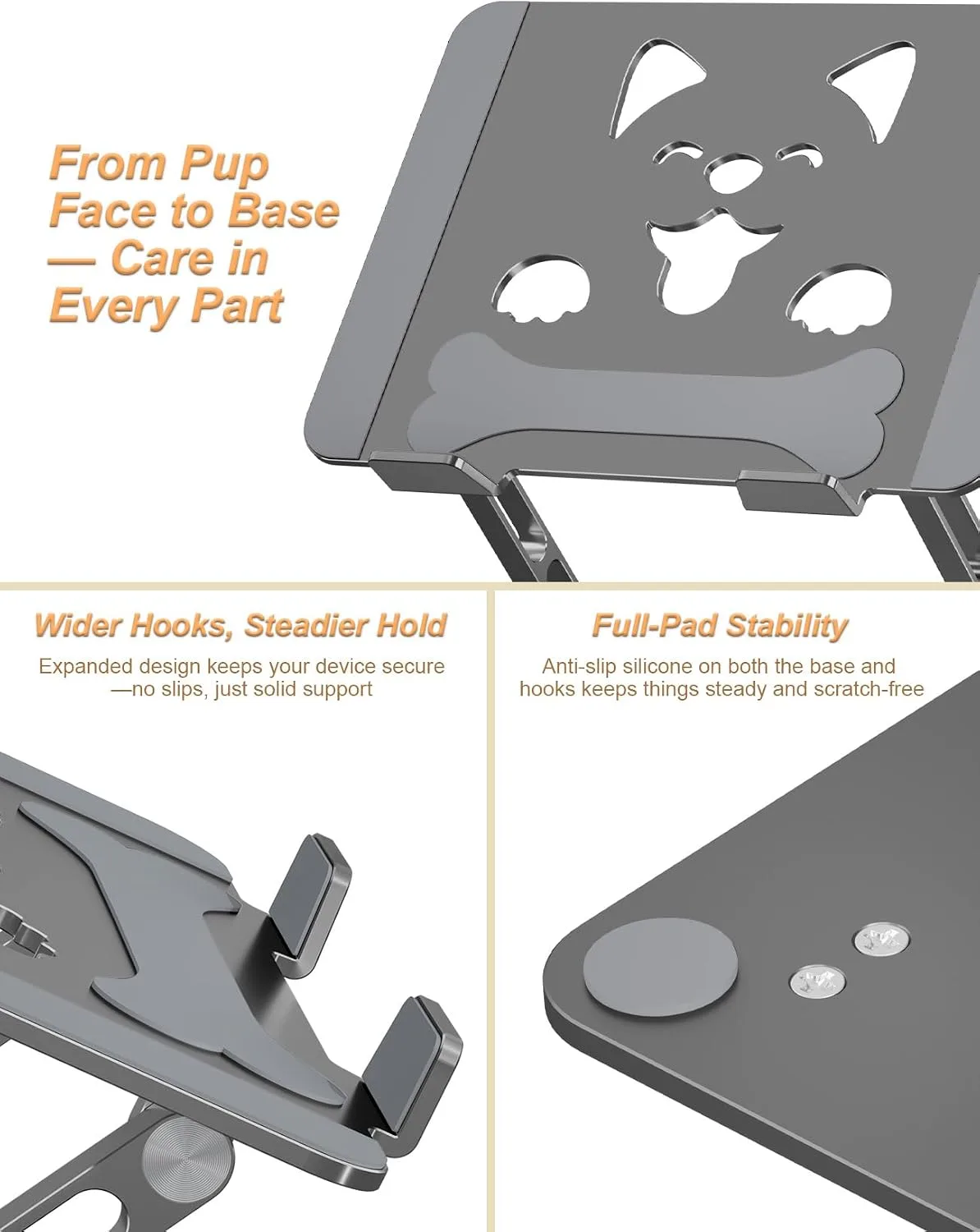 Aoviho Aluminum Laptop Stand for Desk Fit for All 10"-17.3" Laptops, Grey