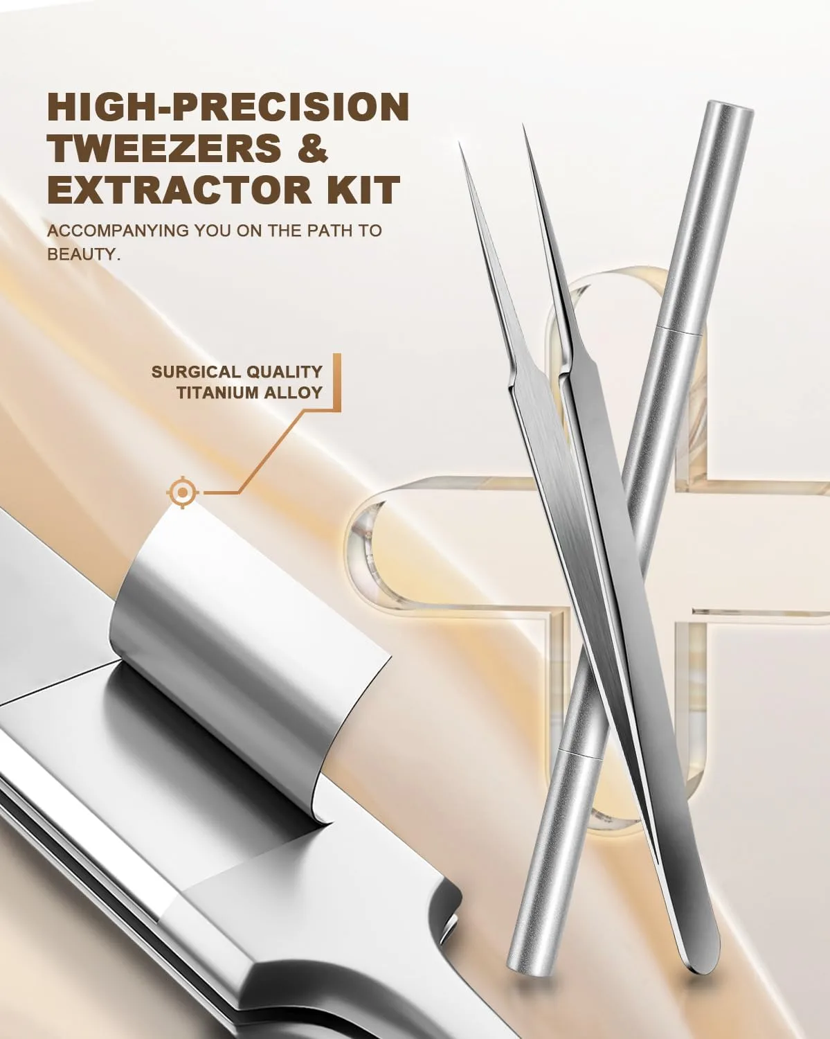 SGNEKOO Professional Facial Milia Removal Tool and Whitehead Extractor,Titanium Alloy Double Ended Needle and Steel Tweezers Kit,Blackhead,Blemish,Zit and Pimple Acne Remover Popper (Stainless Silver)