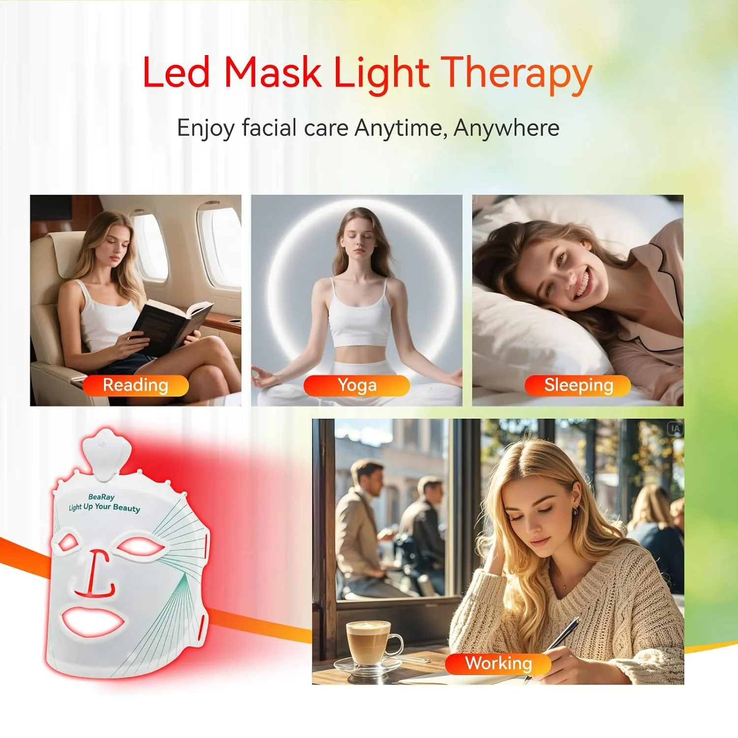 Red Light Therapy Mask for Face – Non-Medical LED Light Device for Skin Care & Healthy Glow – Home Use Facial Mask with Adjustable Fit – Comfortable Reusable Design (Flower Green)