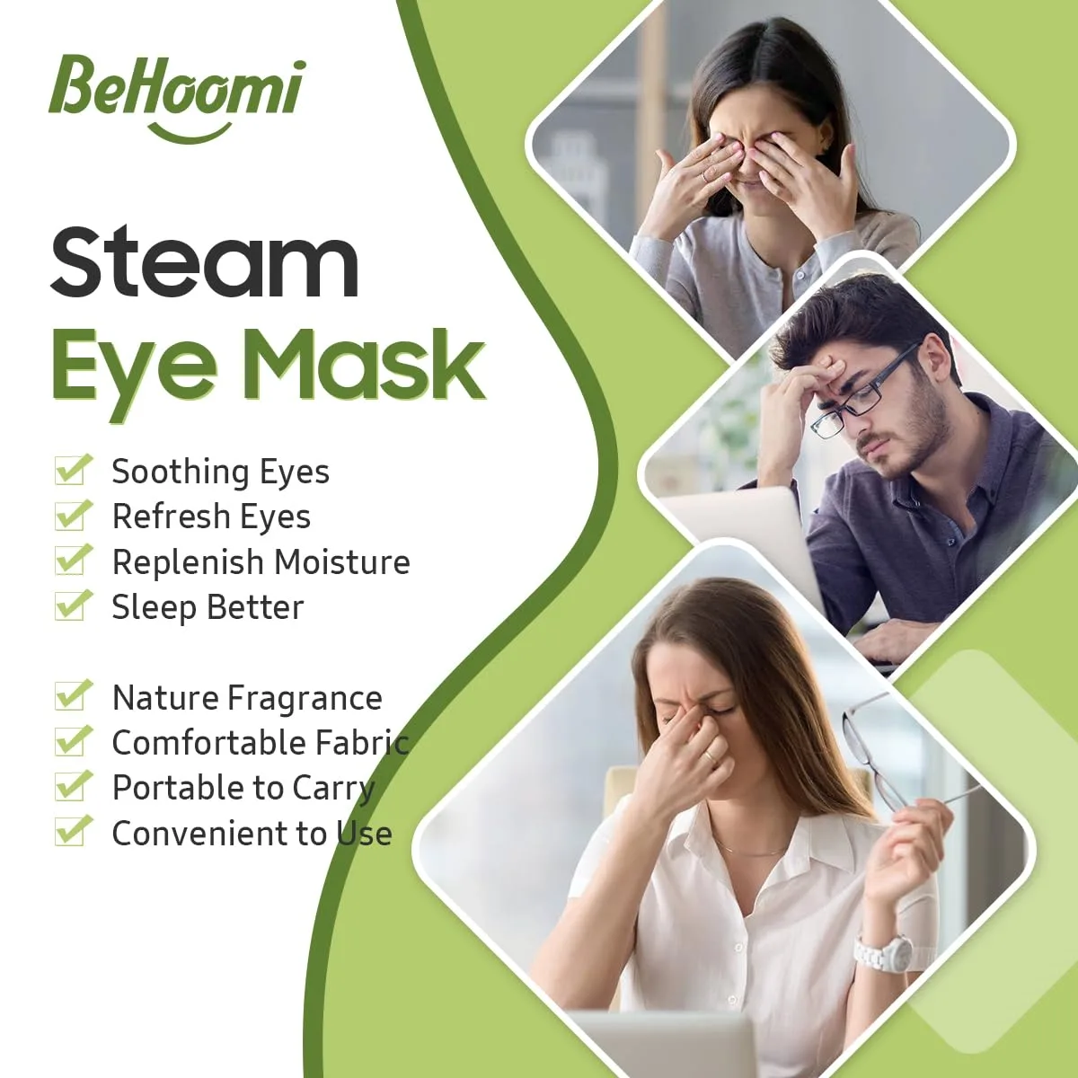 BeHoomi 30Packs Steam Eye Mask, Heated Eye Mask for Dry Eyes, Green Tea