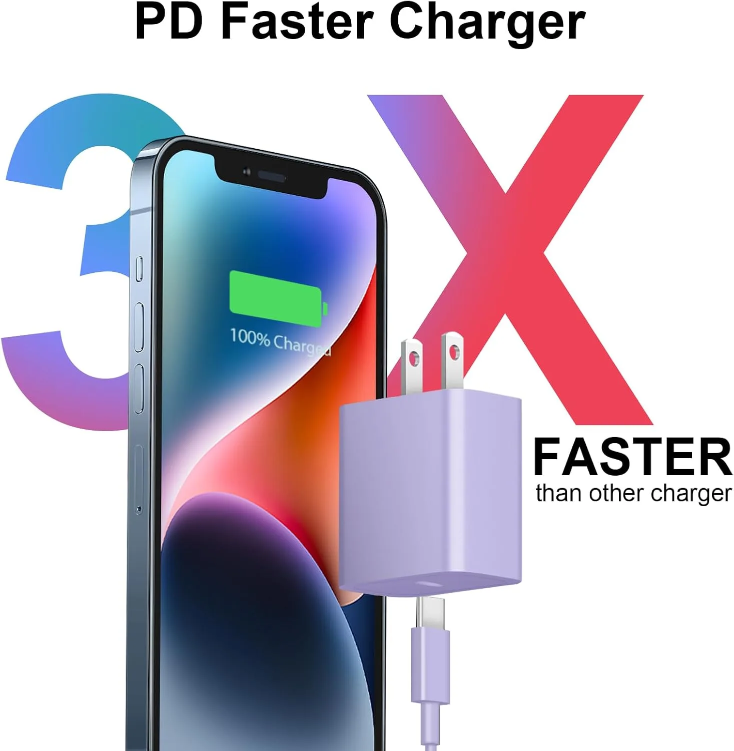 iPhone Duo Charger,iPhone 18 17 16 15 Charger Fast Charging 3+3Pack -Purple