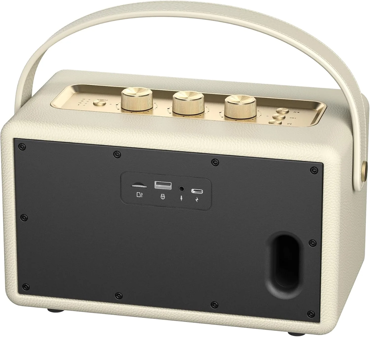 MLOVE A200 Portable Retro Bluetooth Speaker with Aux Input, USB Port, Micro SD Card Slot - Decorative Wireless Bookshelf Speakers Battery Powered, House Warming Gifts for New Home, White Strap