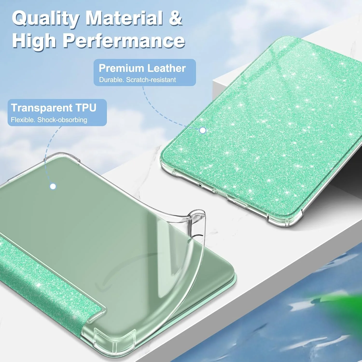 Fintie Slim TPU Case for 6" Kindle 11th Generation 2024/2022, Glitter Green