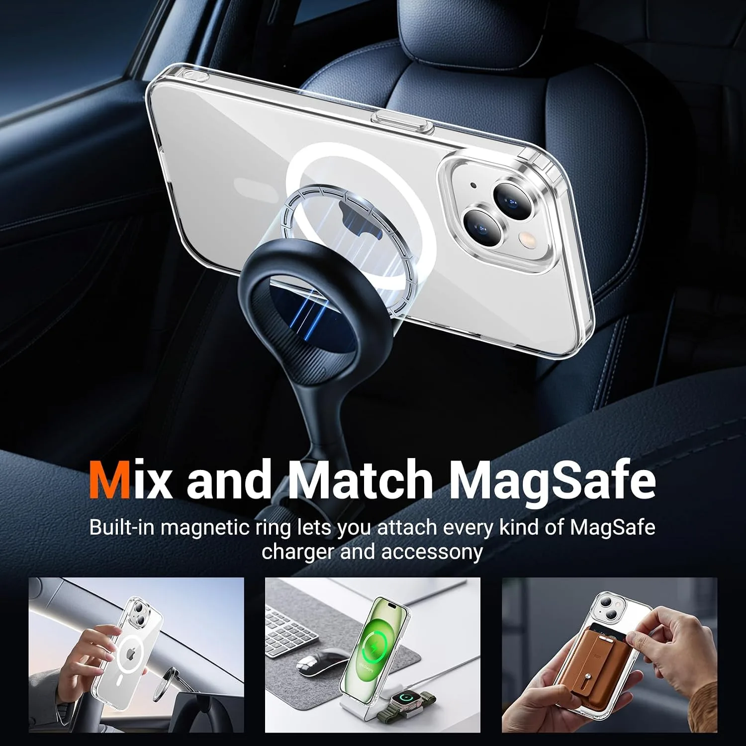 Temdan for iPhone 15/14/13 Case with Screen Protector Clear